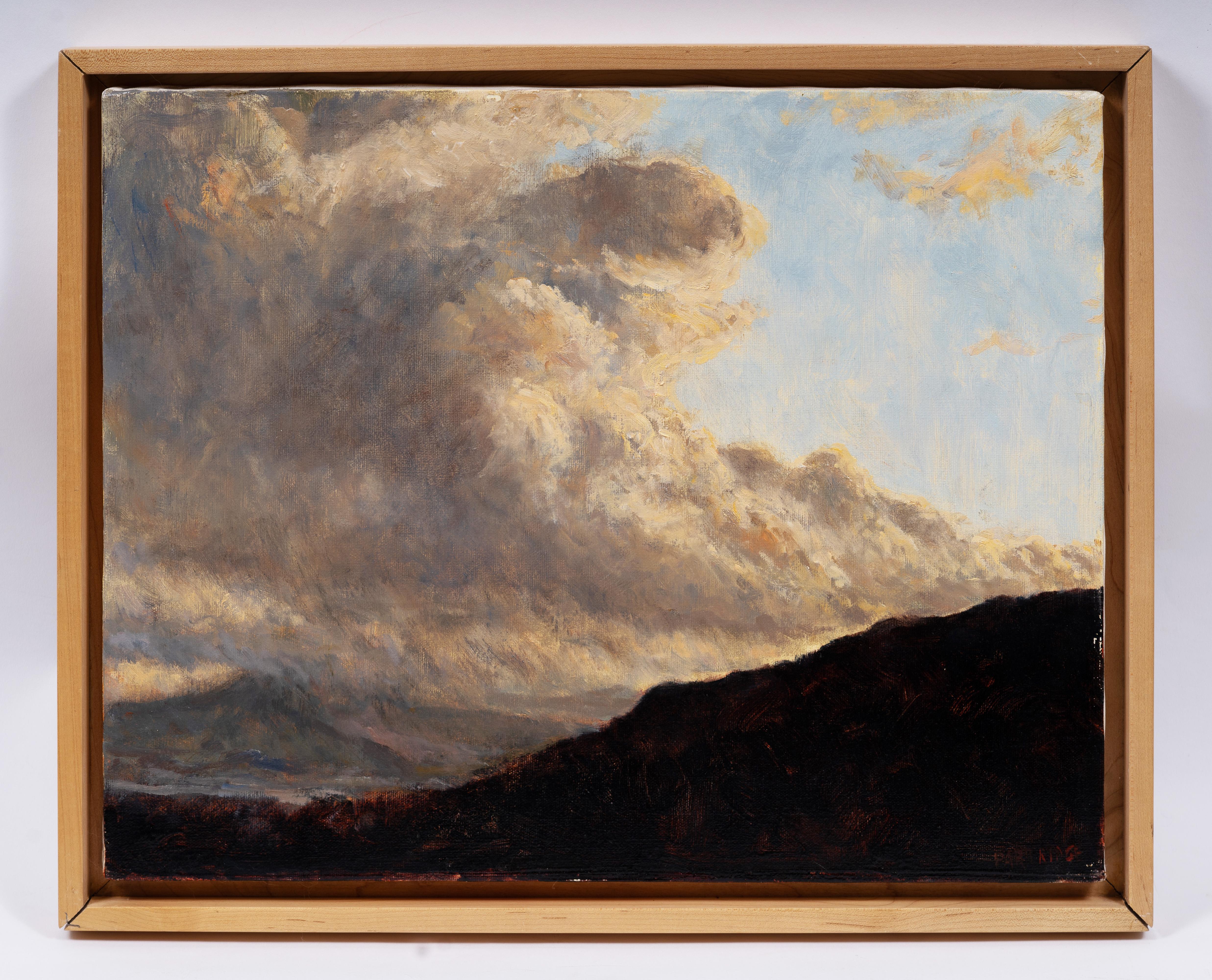 Vintage American Modernist Abstract Cloudscape Mountain Top gerahmt Ölgemälde (Abstrakt), Painting, von Unknown