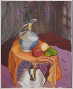 Vintage American Modernist Abstrakt Kubist Stillleben Gerahmte Ölgemälde