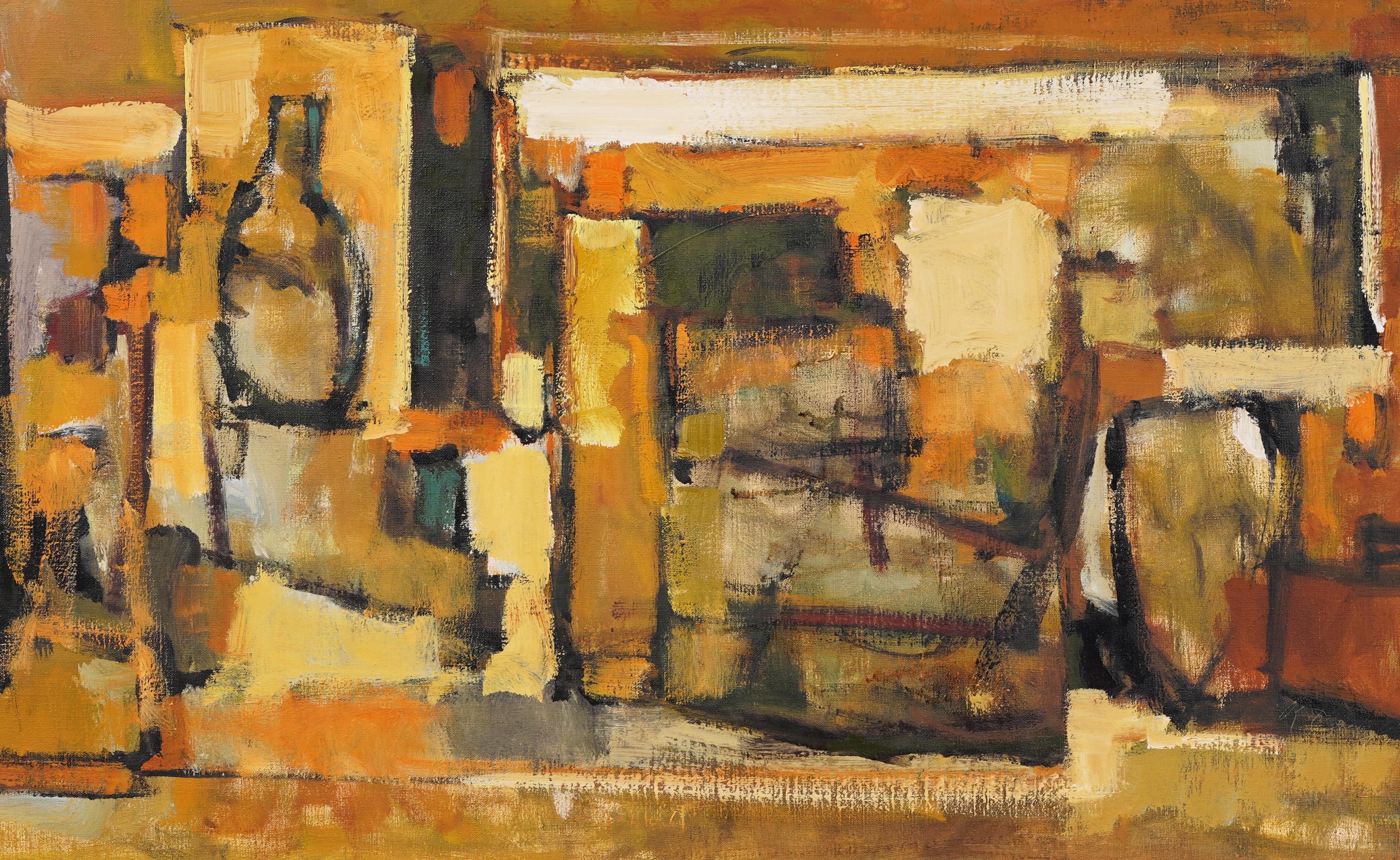 Vintage American Modernist Abstract Cubist Still Life Encadré Peinture à l'huile en vente 1