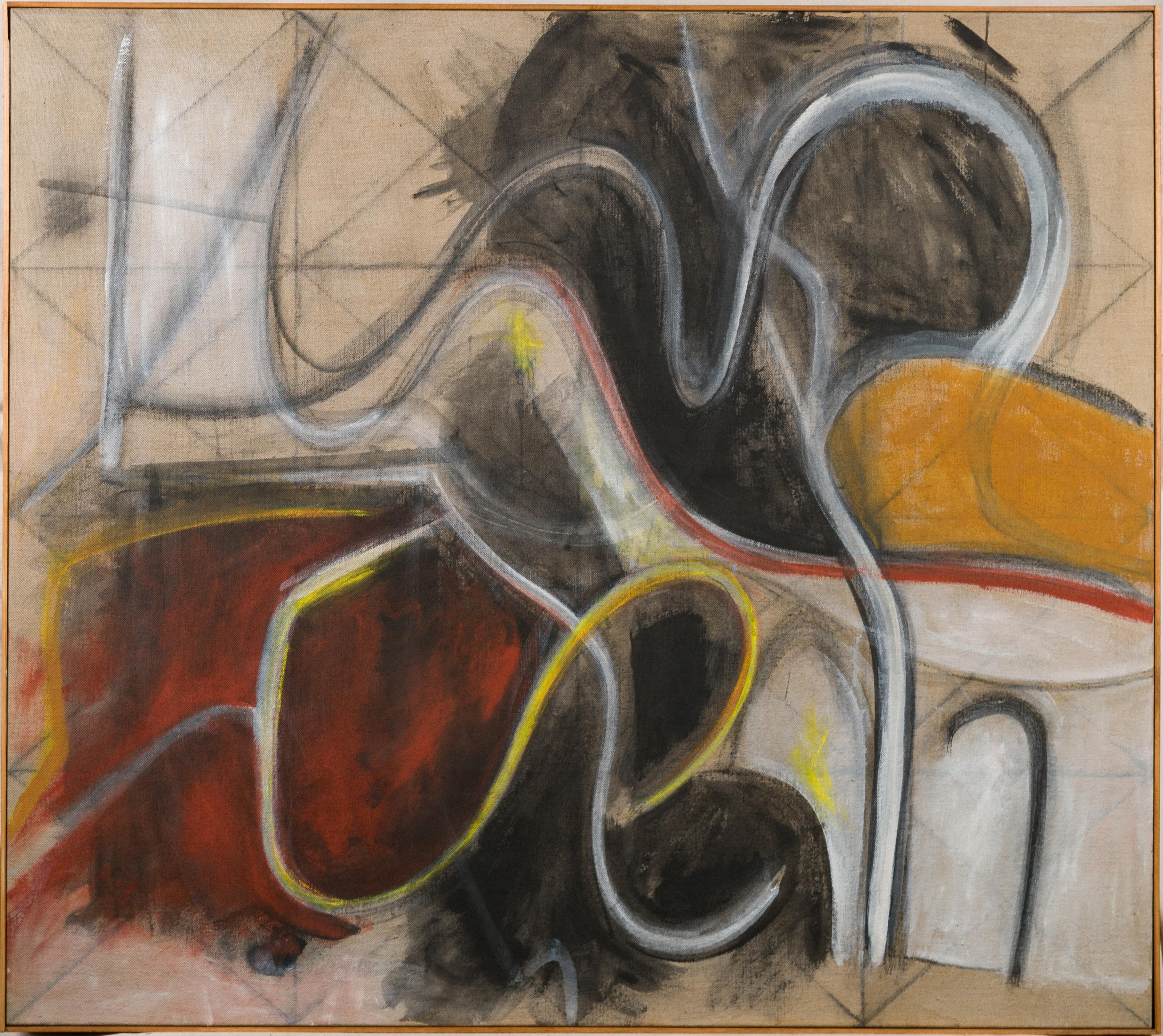 Gerahmtes kubistisches Ölgemälde der amerikanischen Moderne des Abstrakten Expressionismus, Vintage – Painting von Unknown