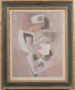 Vintage American Modernist Abstract Expressionist Pintura al óleo cubista enmarcada