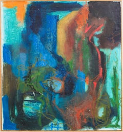 Vintage American Modernist Abstract Expressionist Paesaggio dipinto a olio con cornice
