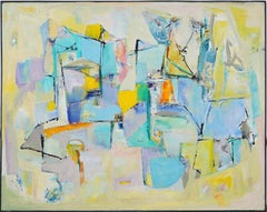 Vintage American Modernist Abstract Expressionist Large Oil Painting Encadré