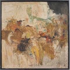 Vintage American Modernist Abstract Expressionist Pintura al óleo grande enmarcada