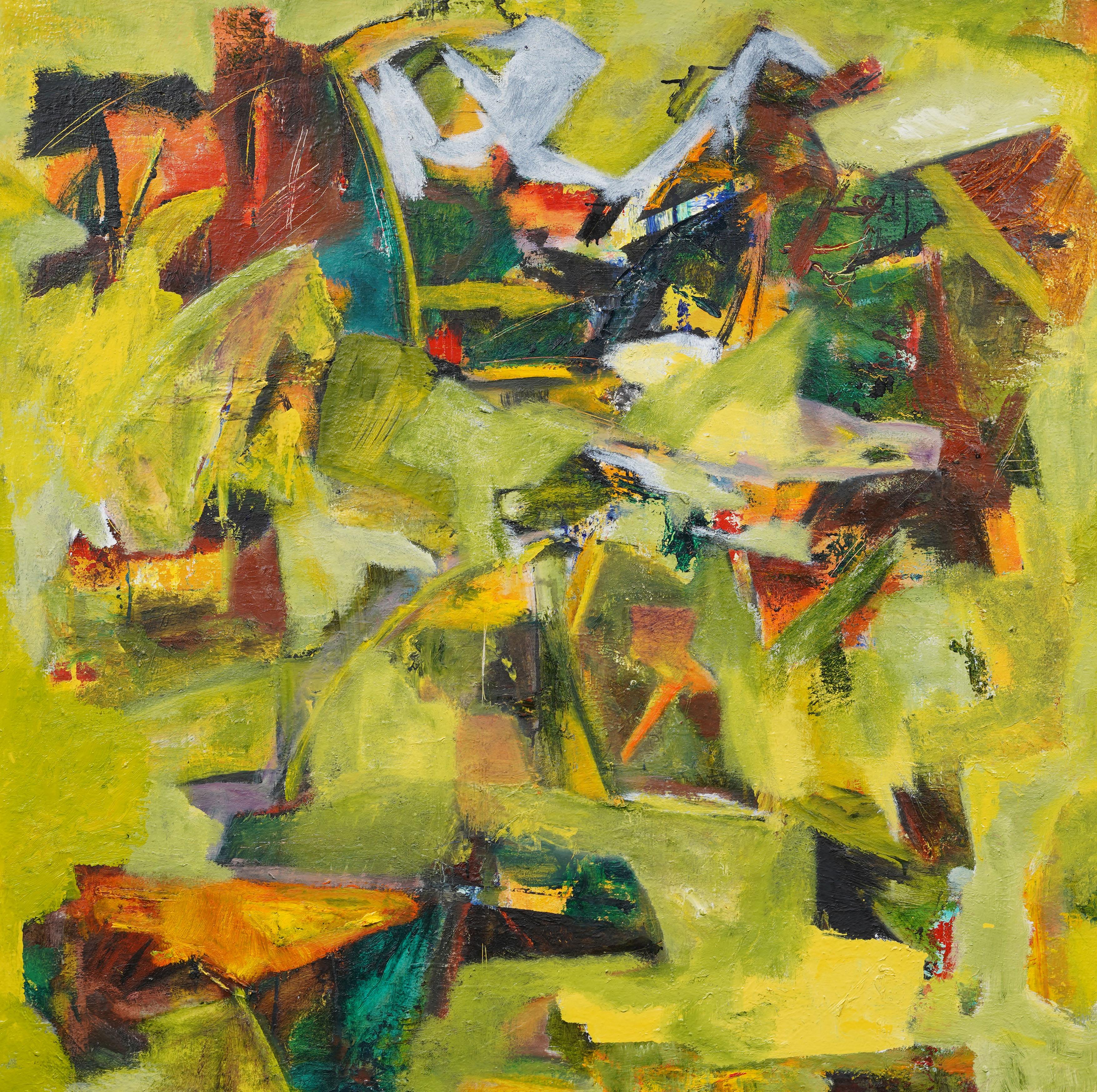 Vintage American Modernist Abstract Expressionist Framed Large Oil Painting For Sale 1