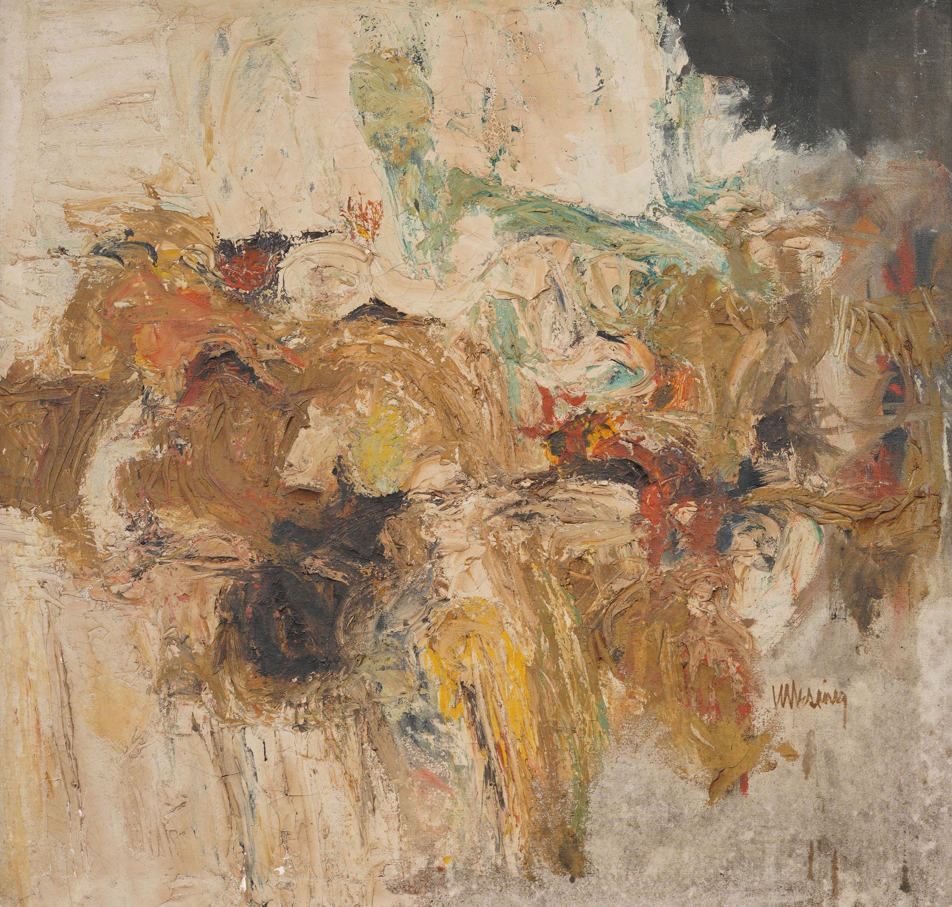 Vintage American Modernist Abstract Expressionist Framed Large Oil Painting For Sale 1