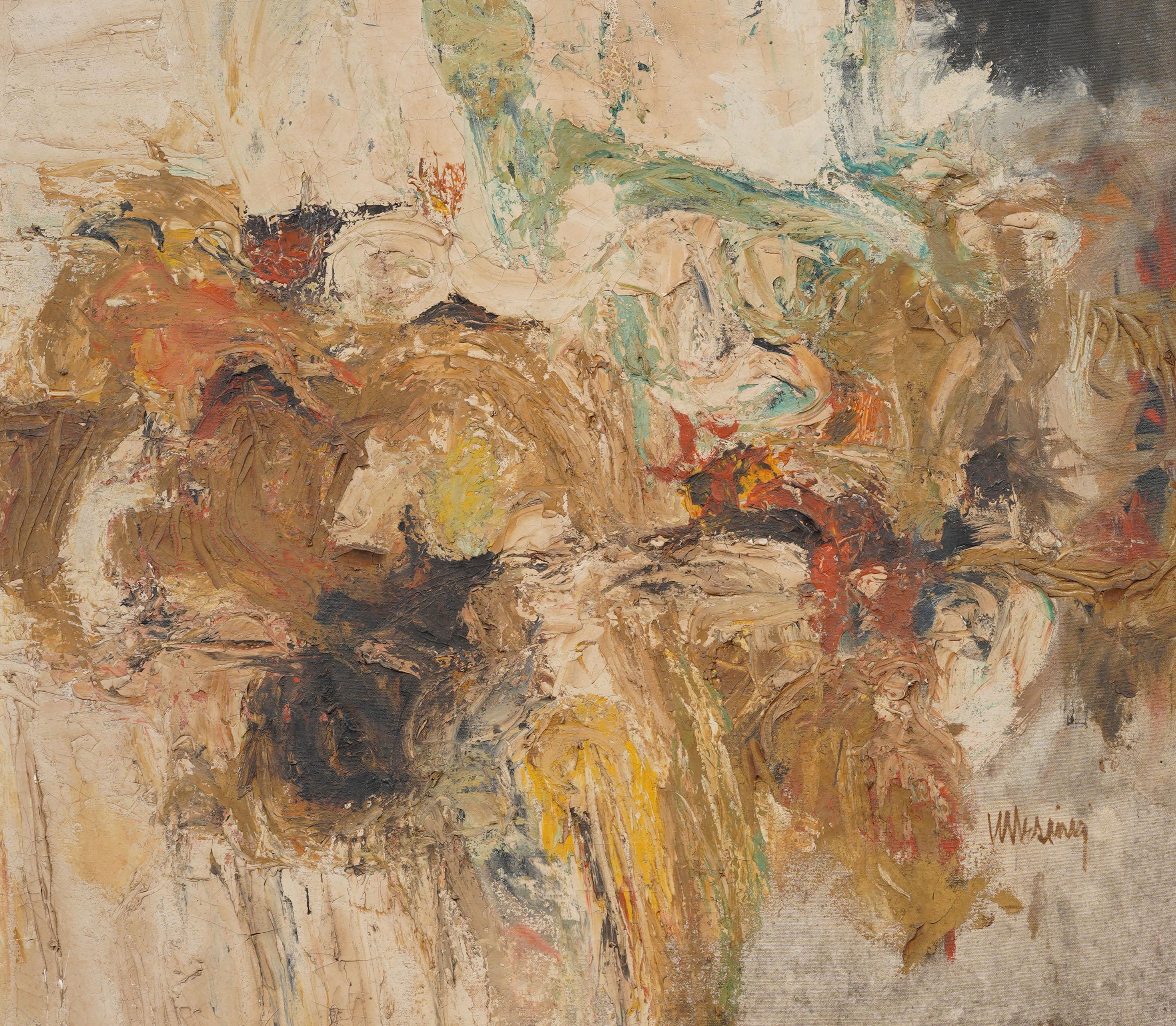 Vintage American Modernist Abstract Expressionist Framed Large Oil Painting For Sale 3