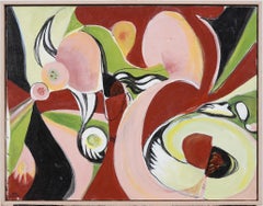 Vintage American Modernist Abstract Expressionist Framed MCM Oil Painting