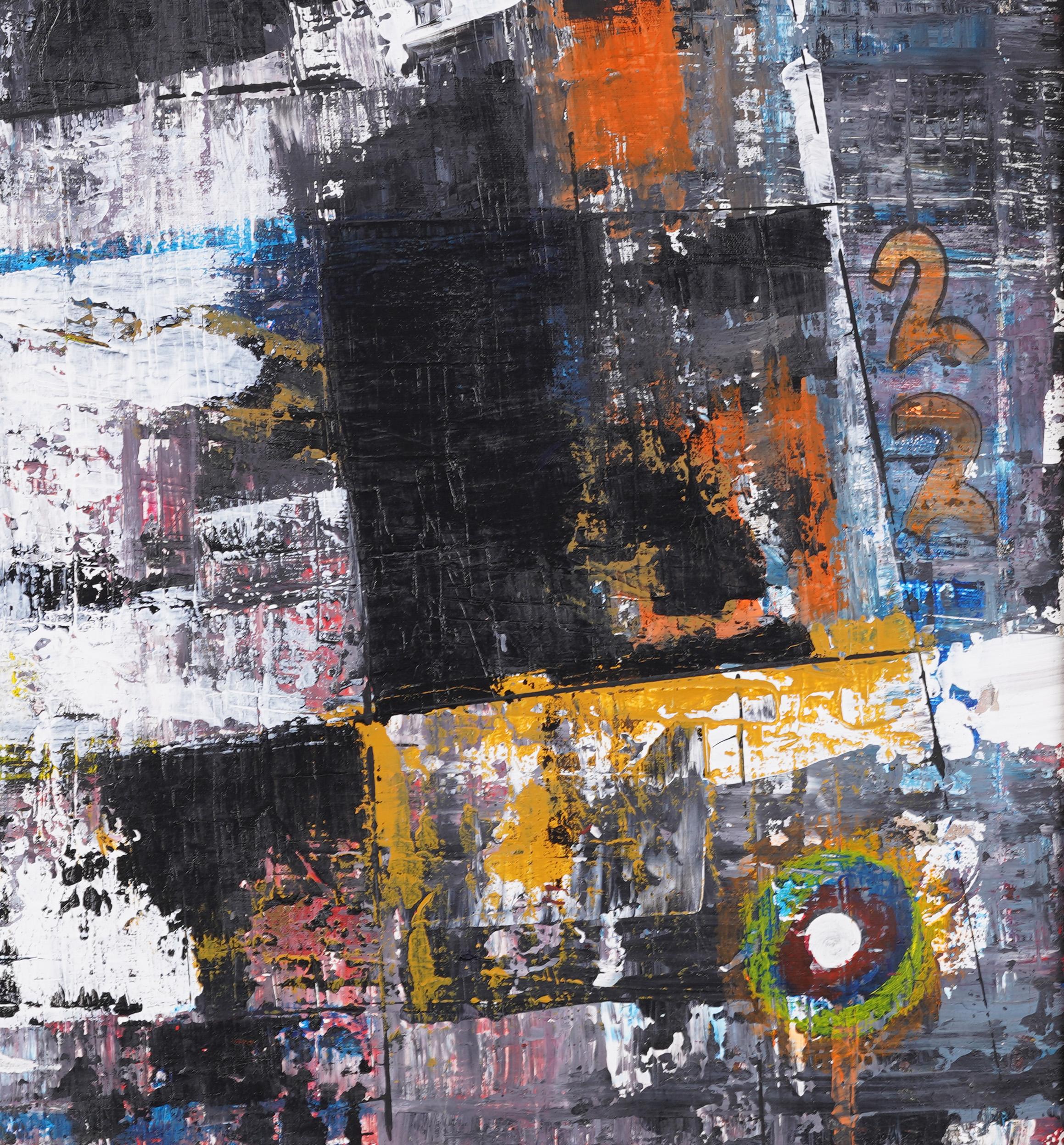 Pittura ad olio d'epoca modernista americana espressionista astratta con cornice - Abstract Painting Nero di Unknown