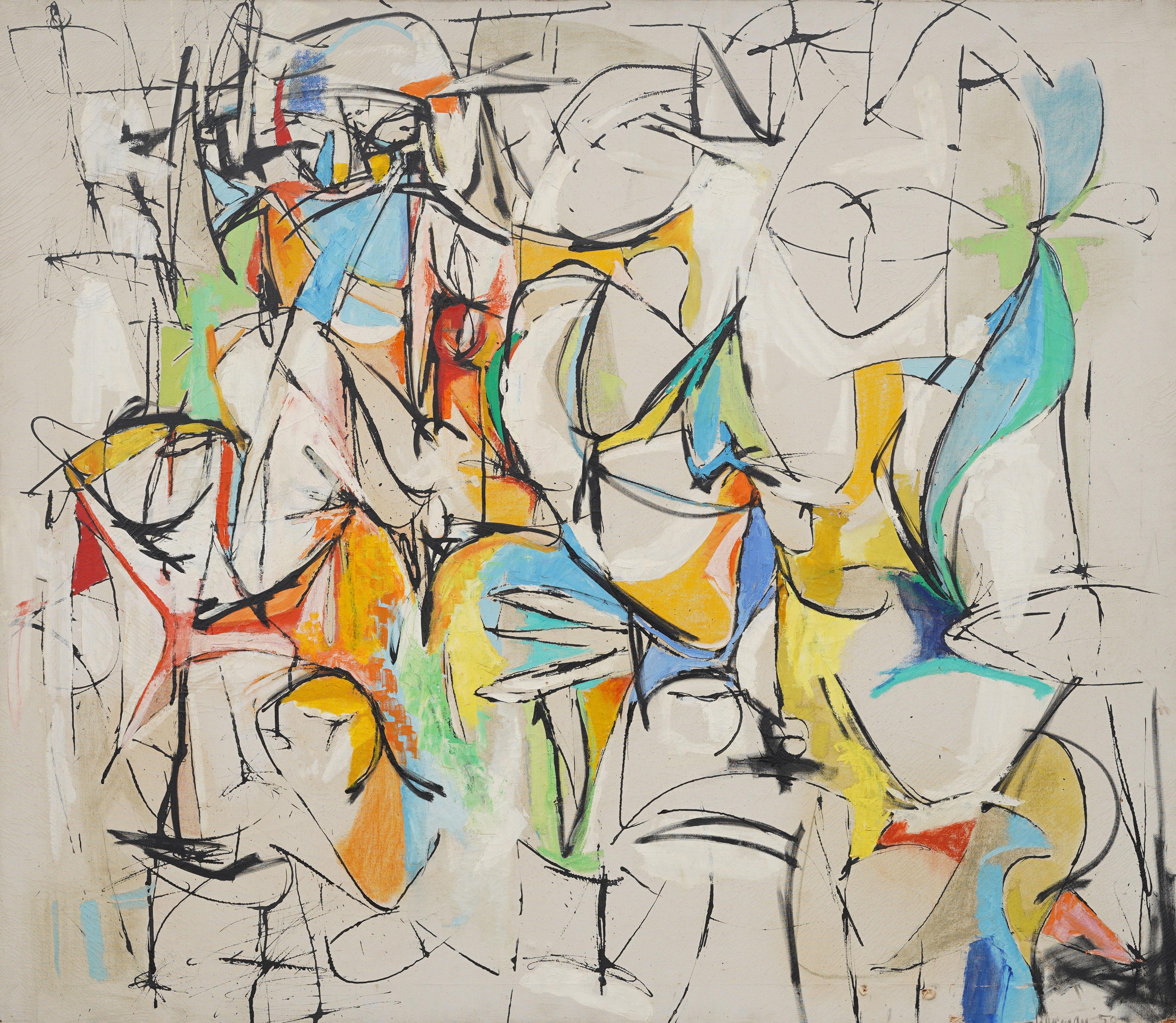 Peinture à l'huile expressionniste abstraite américaine vintage. Huile sur toile. Encadré. Signé.  Dimensions : 19 x 25 pouces sur l'ensemble, et 12,5 x 18,5 pour la peinture seule.  En excellent état d'origine. Joliment encadrée dans un  moulures