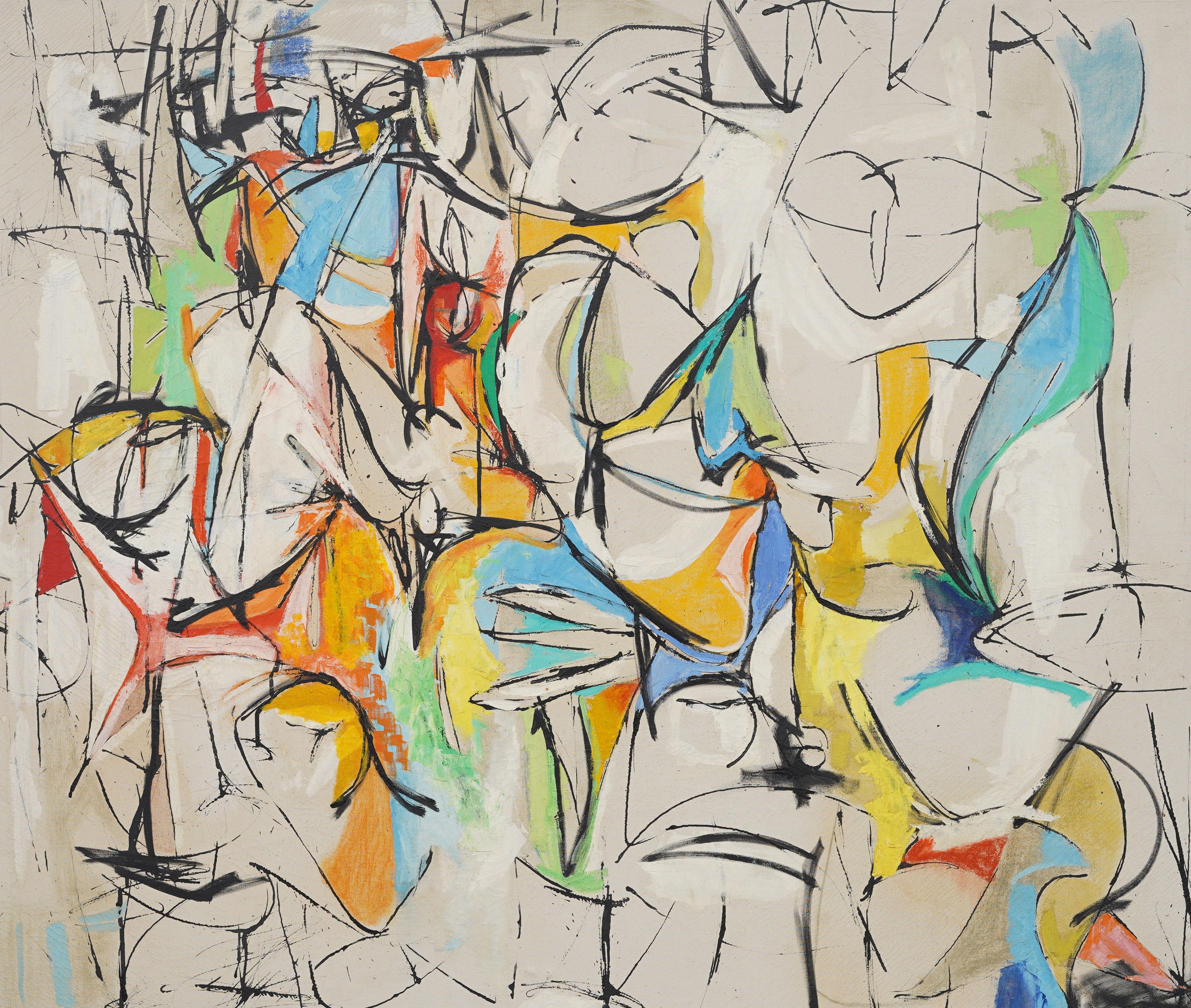 Vintage American Modernist Abstract Expressionist Original Oil Painting Encadré en vente 1