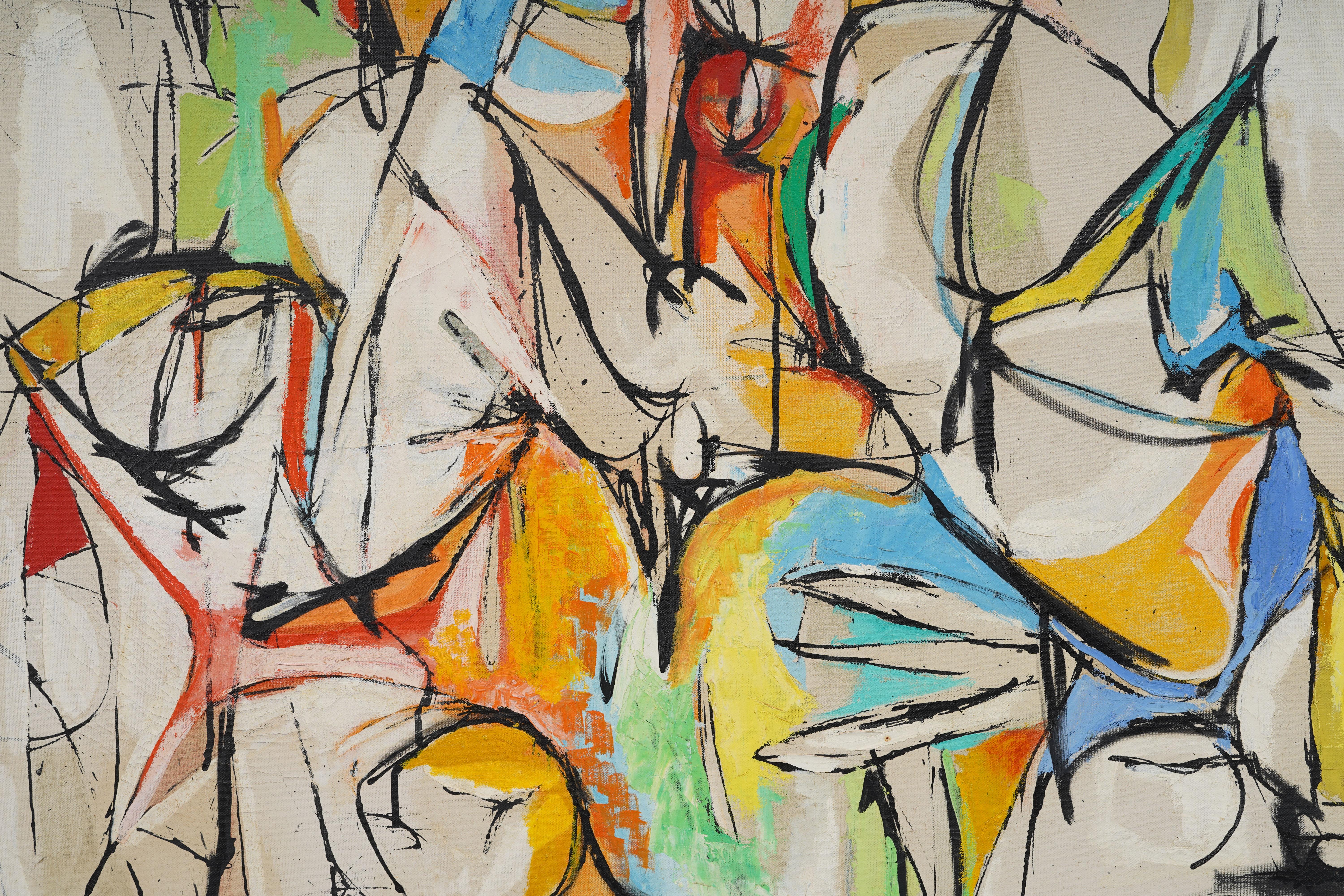 Vintage American Modernist Abstract Expressionist Original Oil Painting Encadré en vente 4