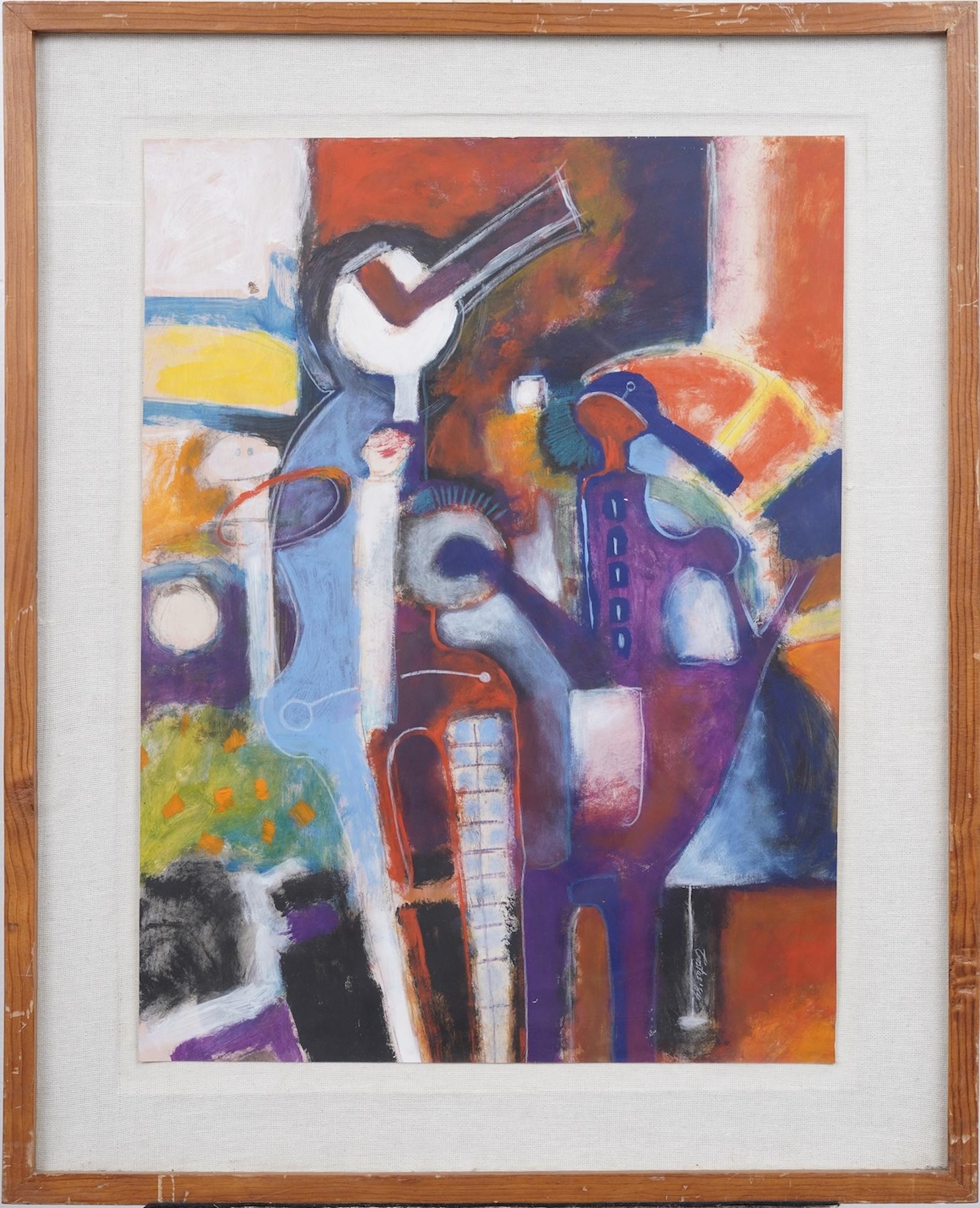 Unknown Interior Painting - Vintage American Modernist Abstract Expressionist Framed Signed Painting