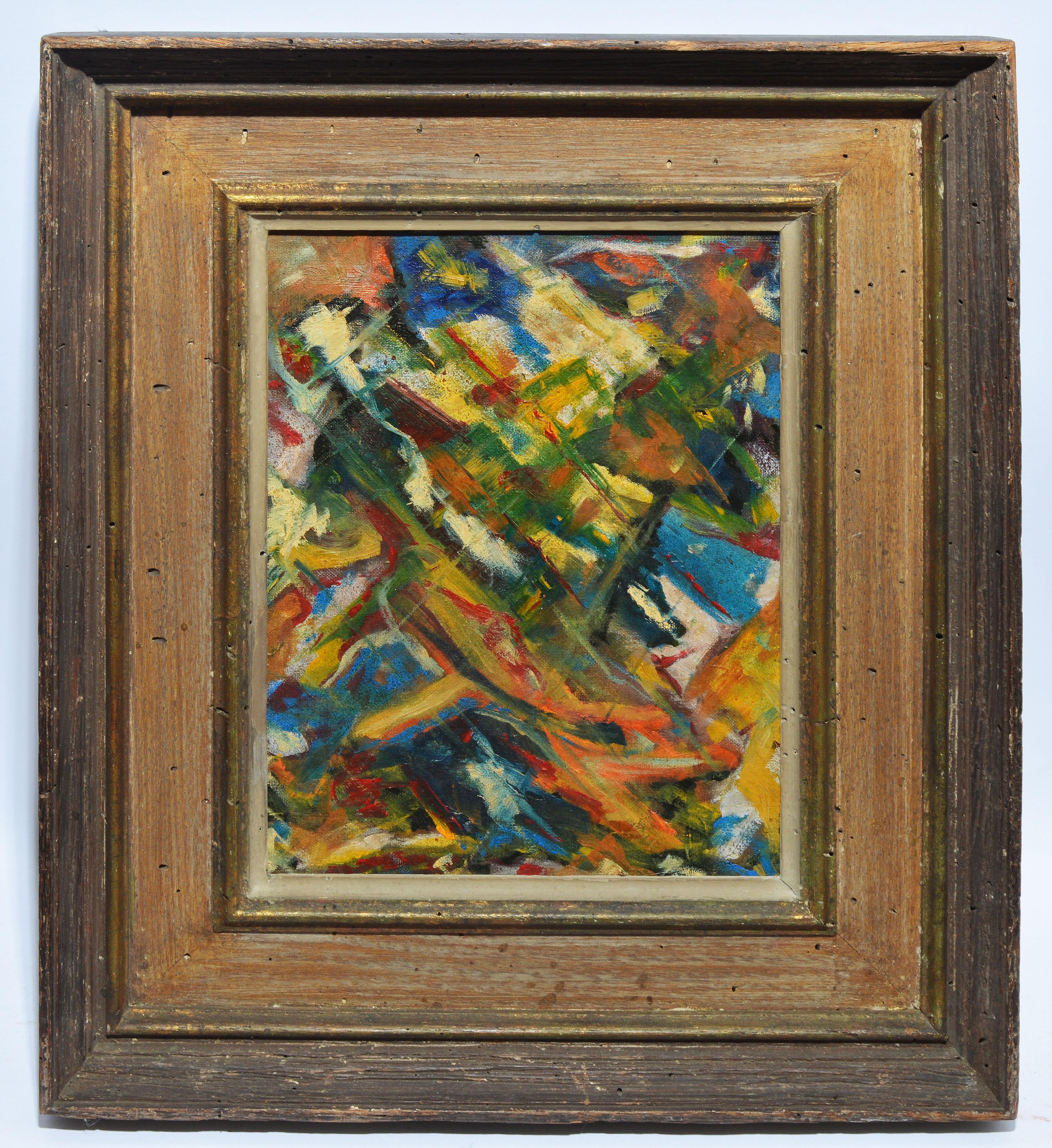 Vintage American Modernist Abstract Expressionist Signed Oil Painting - Brown Figurative Painting by Unknown