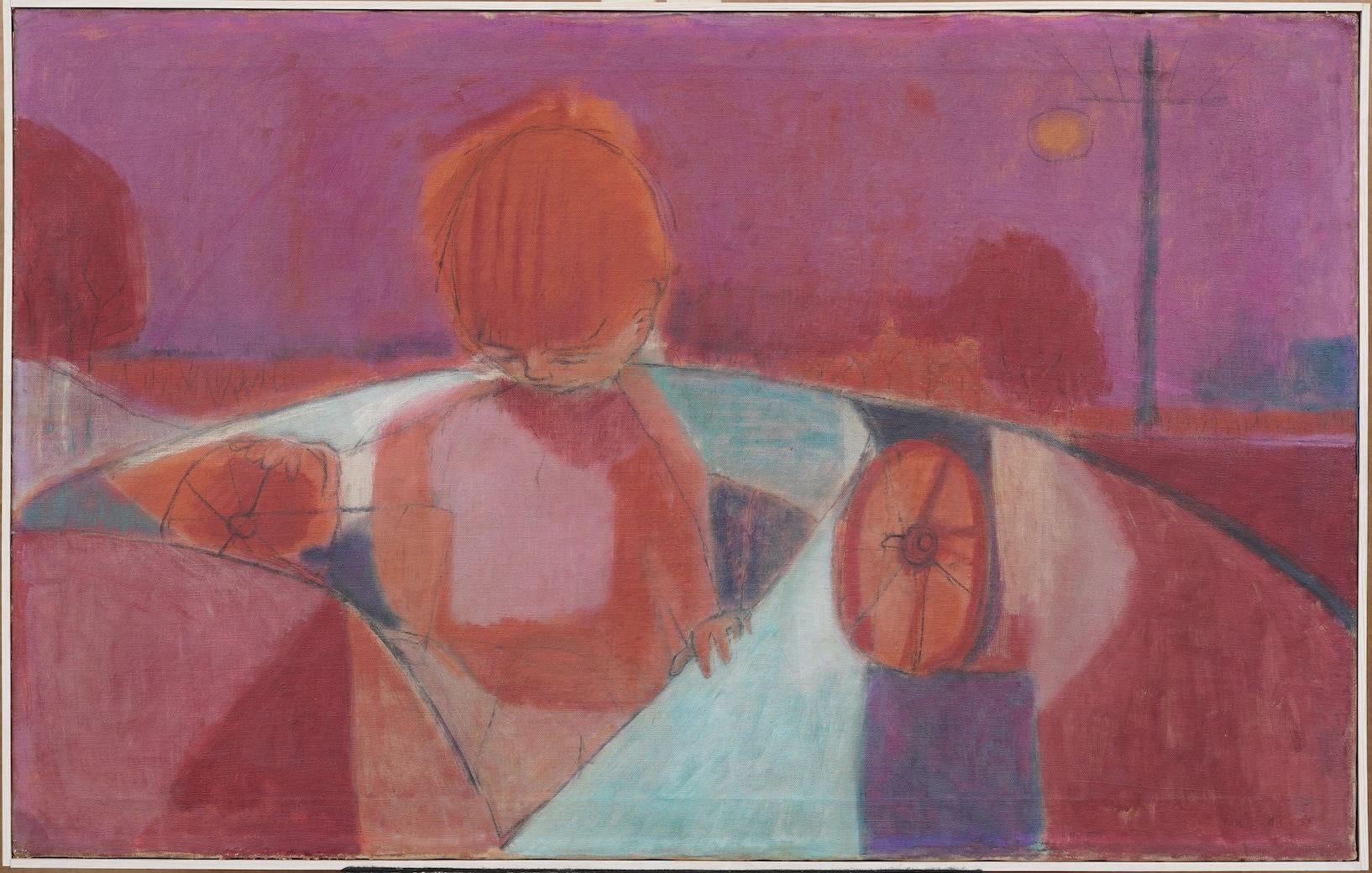 Unknown Abstract Painting - Vintage American Modernist Abstract Figural Fauvist Landscape Framed Painting