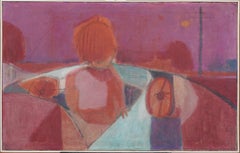 Vintage American Modernist Abstract Figural Fauvist Landscape Framed Painting