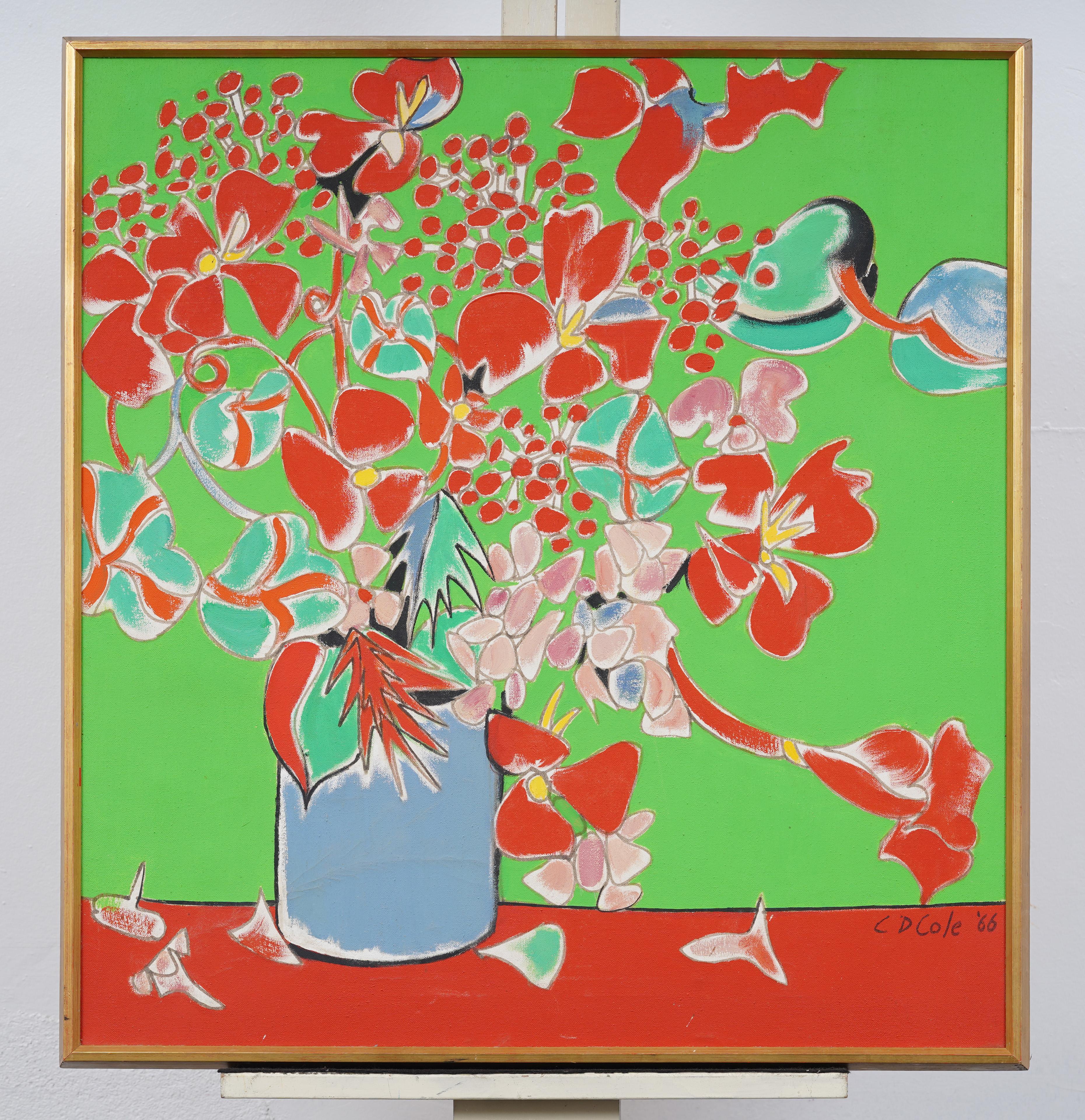 Vintage American Modernist Abstract Flower Still Life Pittura ad olio incorniciata - Painting di Unknown