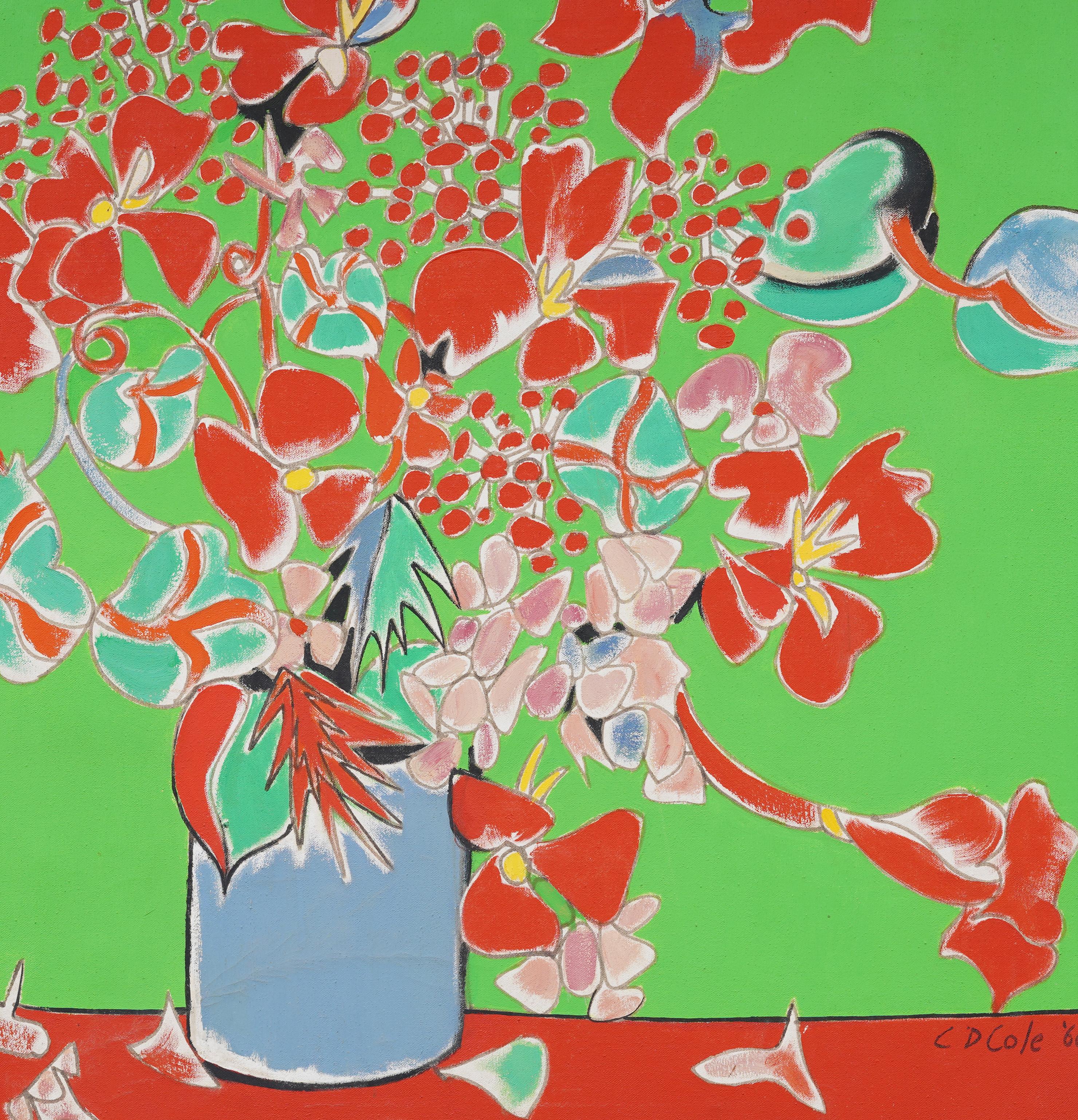 Impressionante pittura ad olio di natura morta astratta del primo modernismo americano.  Incorniciato.  Olio su tela.  Firmato.  Dimensioni dell'immagine, 28H per 26L.