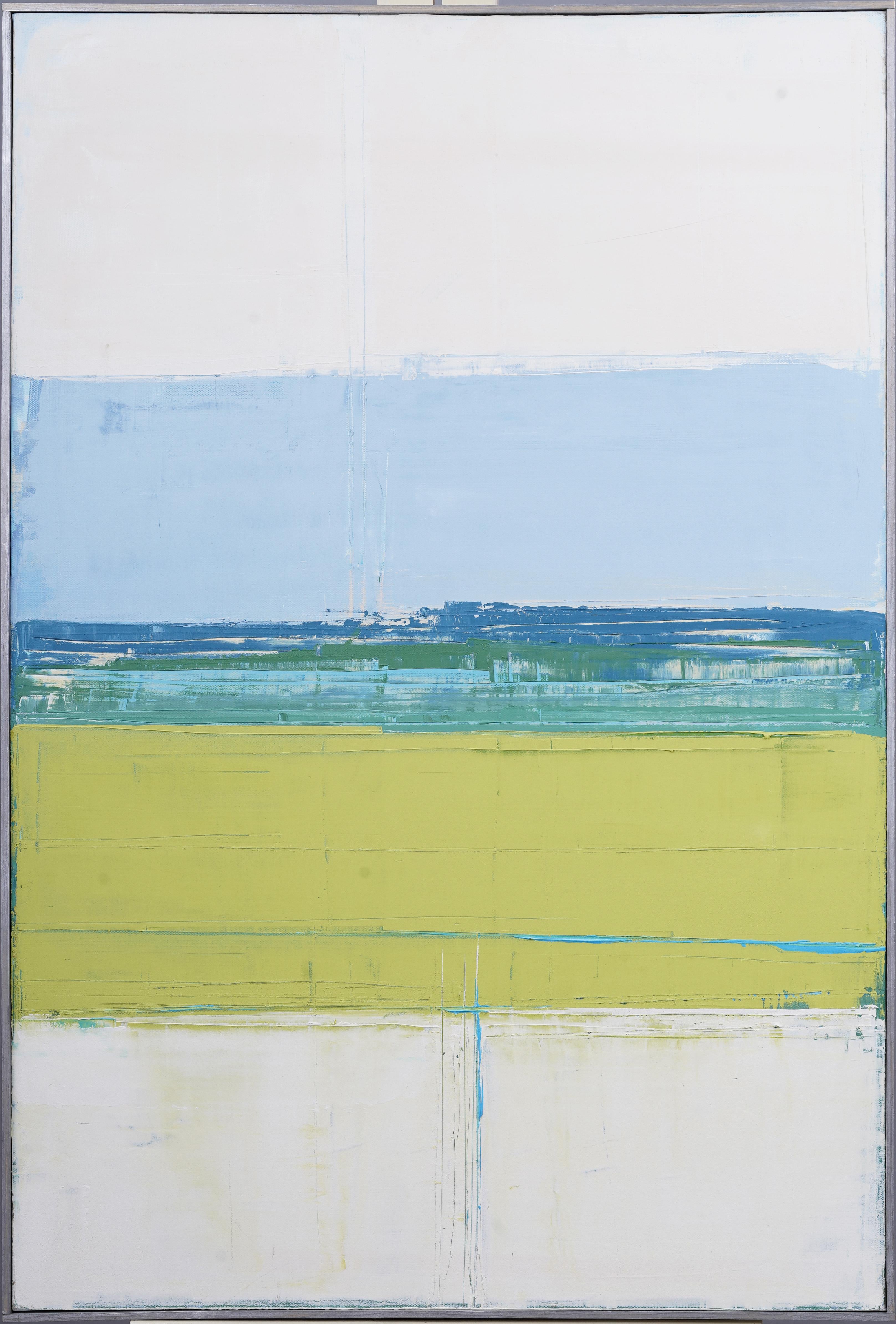 Abstract Painting di Unknown - Pittura ad olio astratta astratta modernista d'epoca con cornice