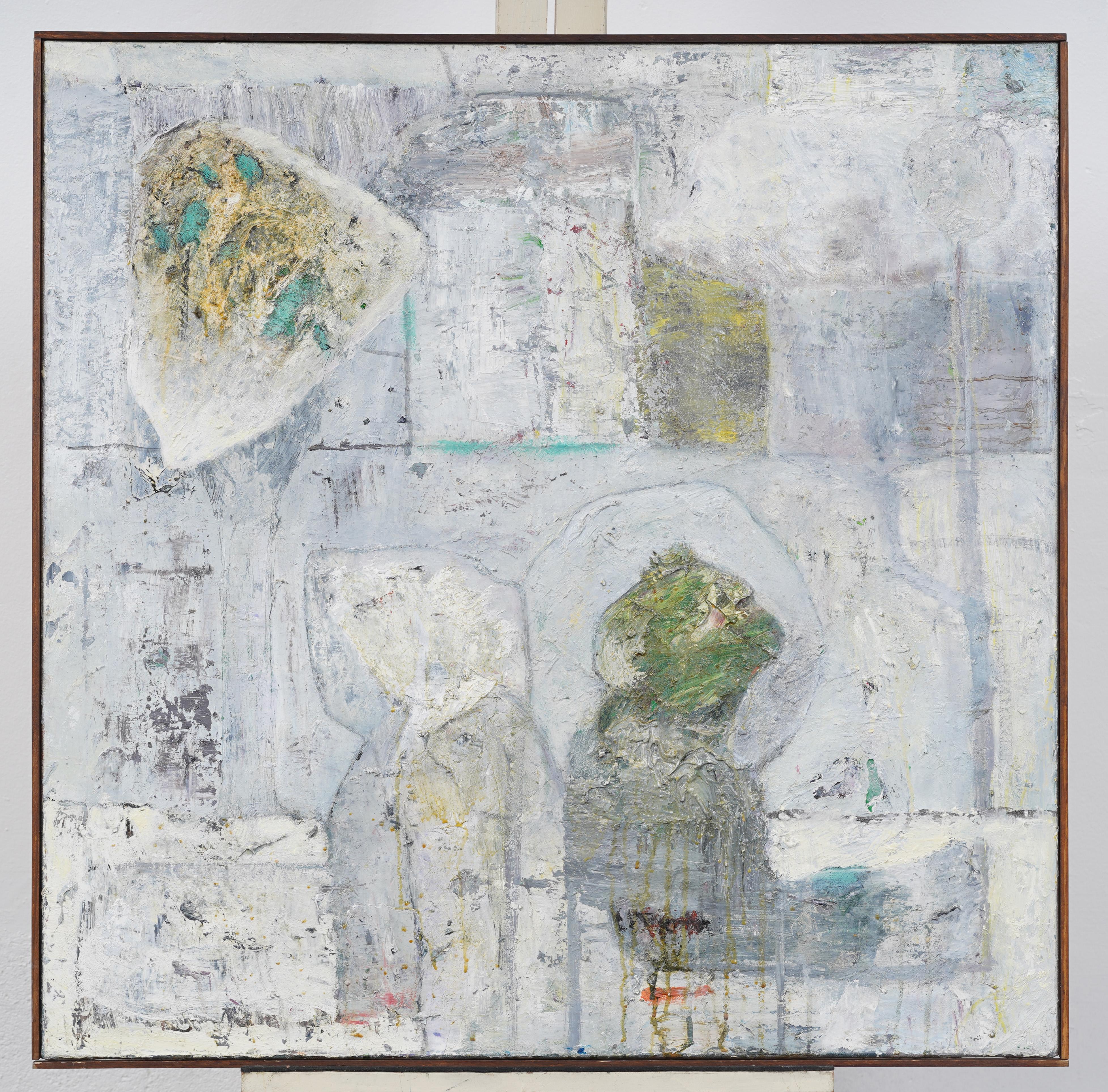 Vintage American Modernist Abstract Framed Original Oil Painting - Gray Abstract Painting by Unknown