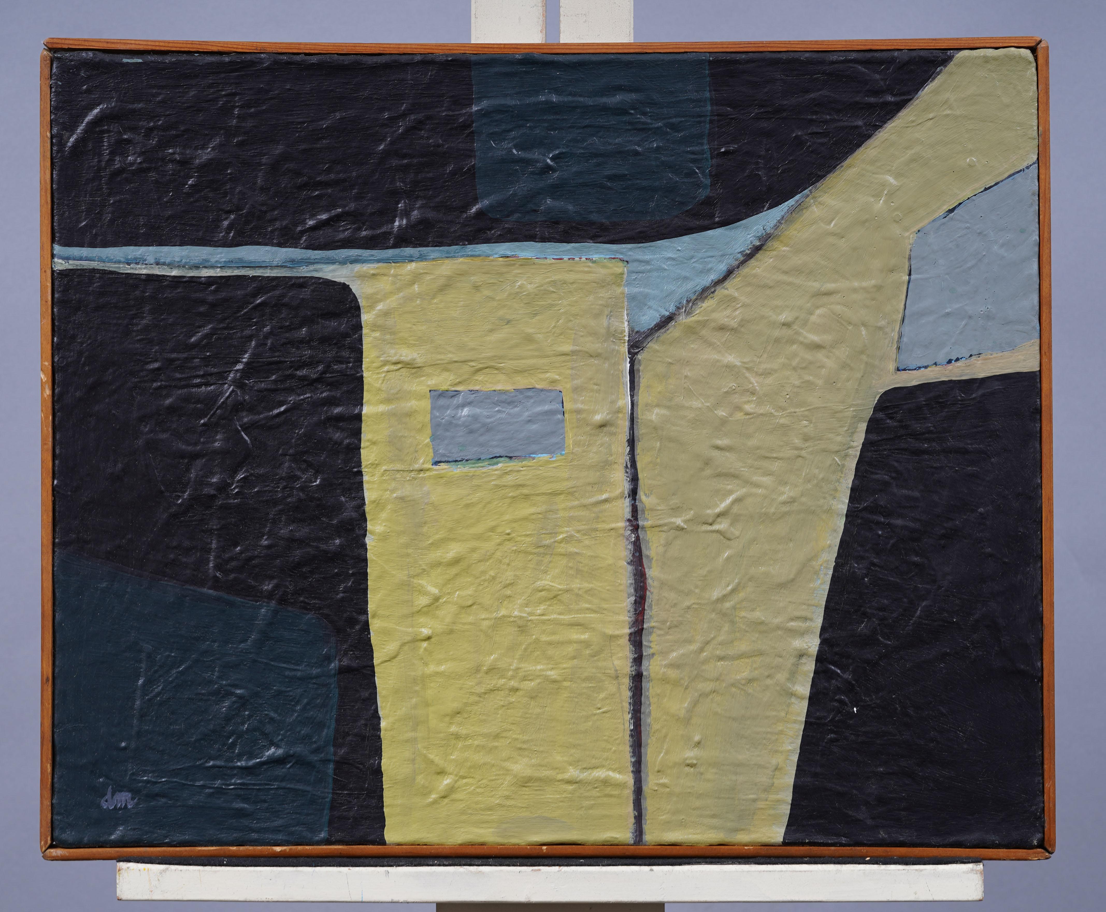 Vintage American Modernist Abstract Original Oil Painting Encadré - Noir Abstract Painting par Unknown