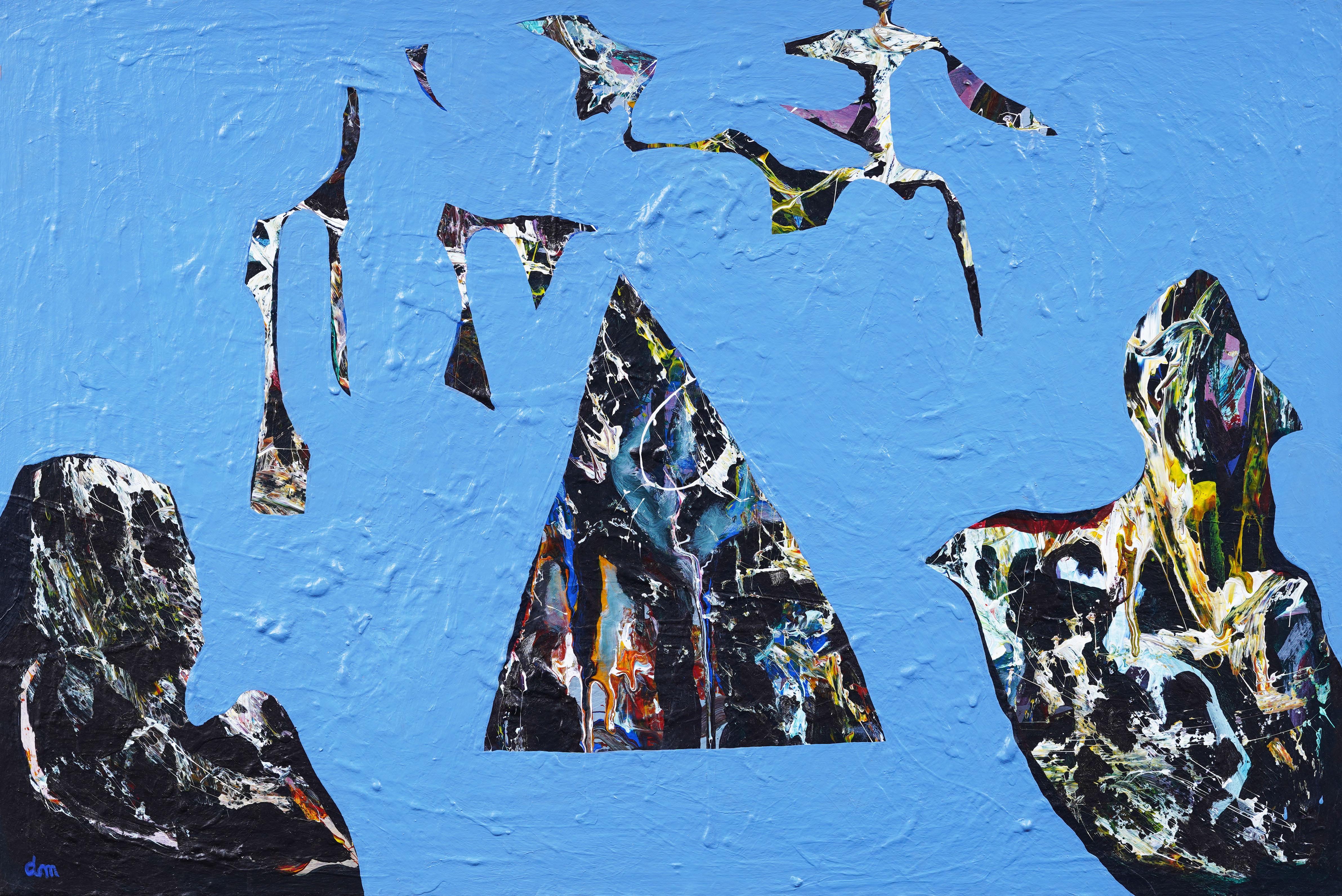 Vintage American Modernist Abstrakt Gerahmte Original Ölgemälde (Blau), Abstract Painting, von Unknown