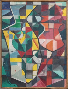 Vintage American Modernist Abstract Framed Signed Cubist Original Oil Painting