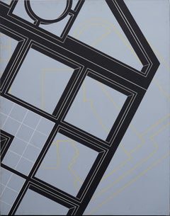 Vintage American Modernist Abstract Geometric Architectural Design Oil Painting