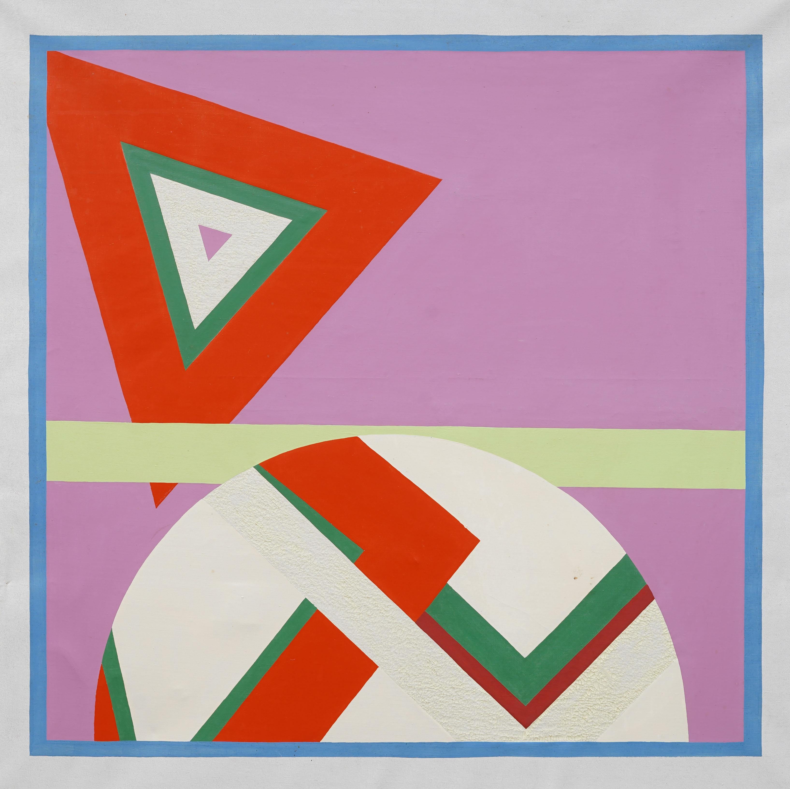Vintage American Modernist Abstract Geometric Large Framed Original Ölgemälde (Geometrische Abstraktion), Painting, von Unknown