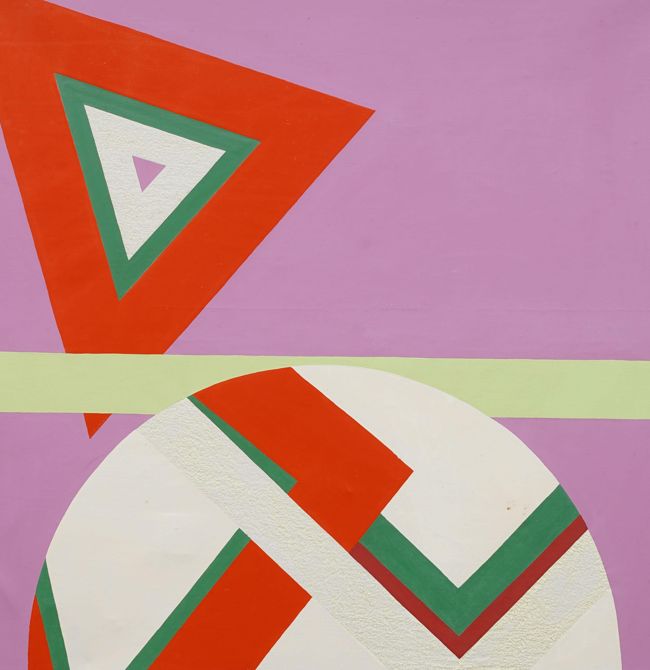 Vintage American Modernist Abstract Geometric Large Framed Original Ölgemälde im Angebot 1