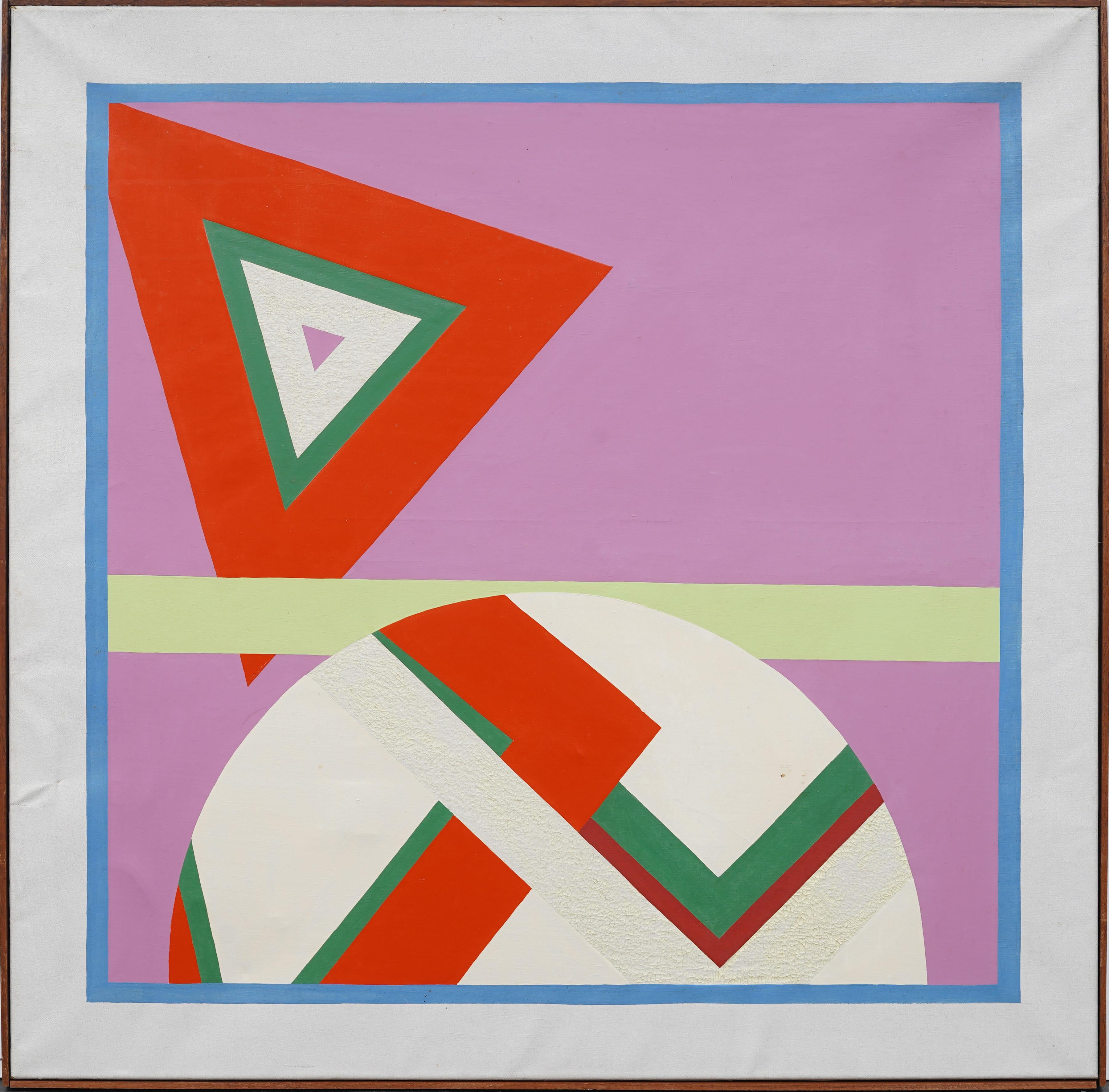 Vintage American Modernist Abstract Geometric Large Framed Original Ölgemälde