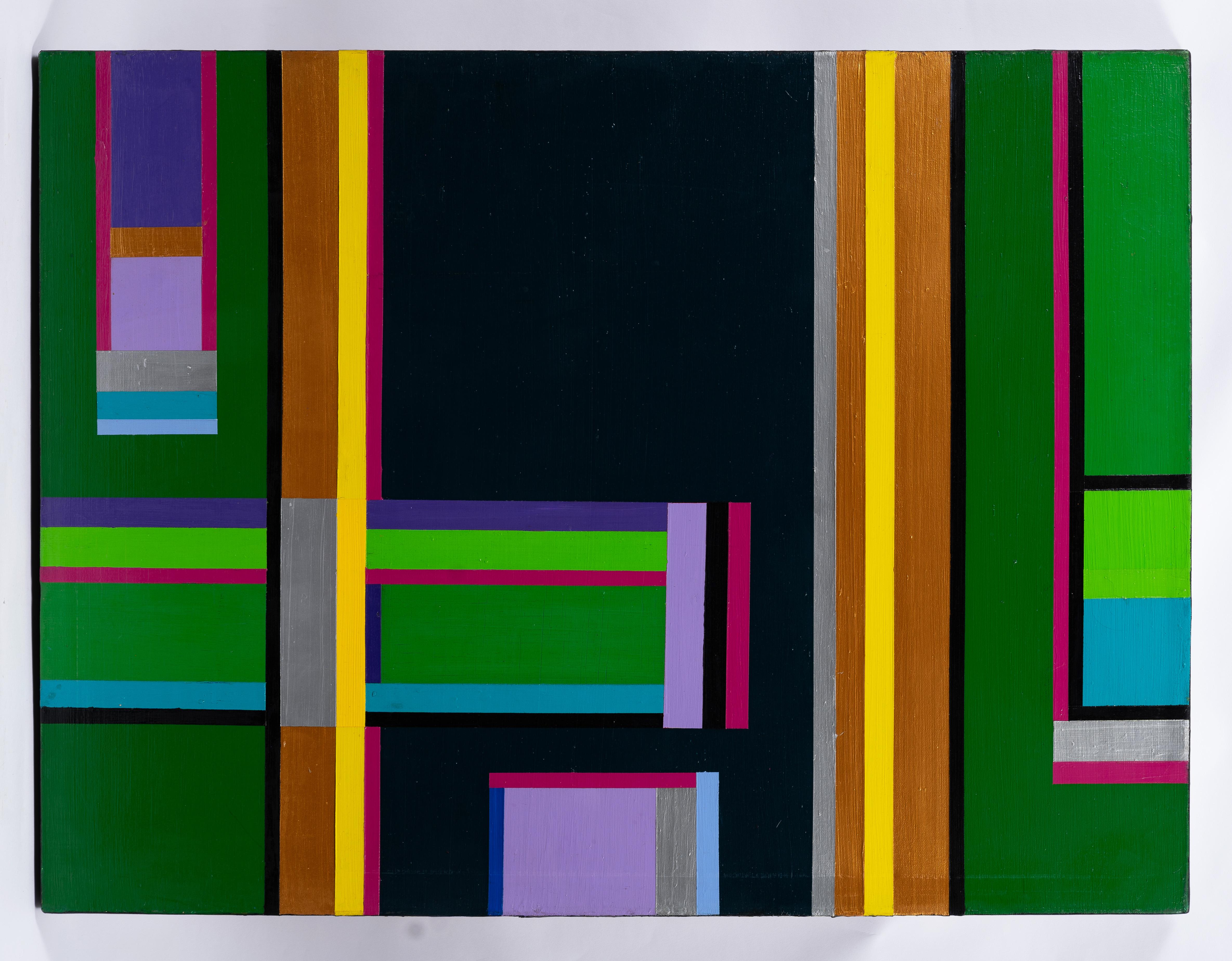 Peinture à l'huile géométrique abstraite moderniste américaine vintage - Abstrait Painting par Unknown