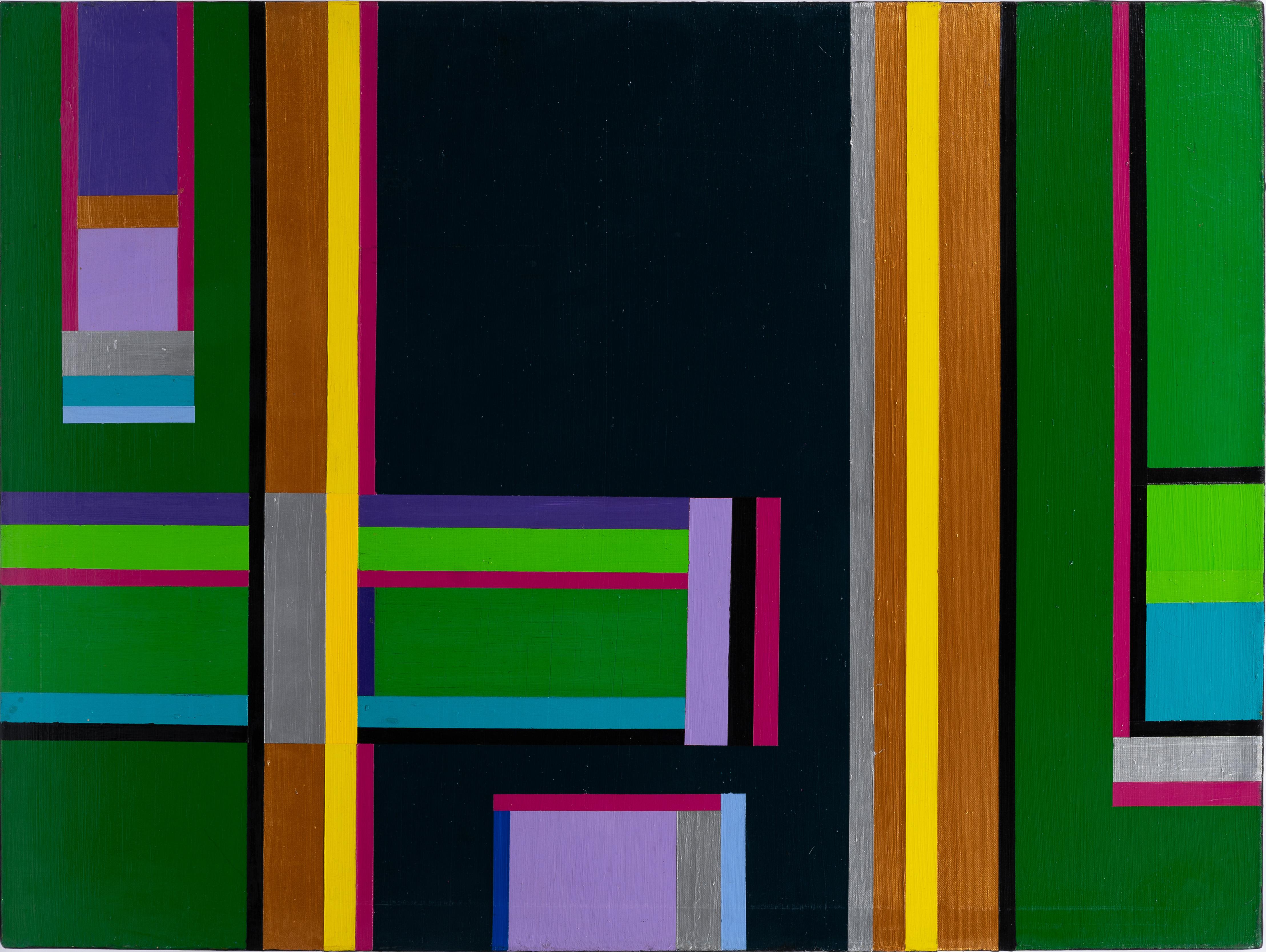Abstract Painting Unknown - Peinture à l'huile géométrique abstraite moderniste américaine vintage