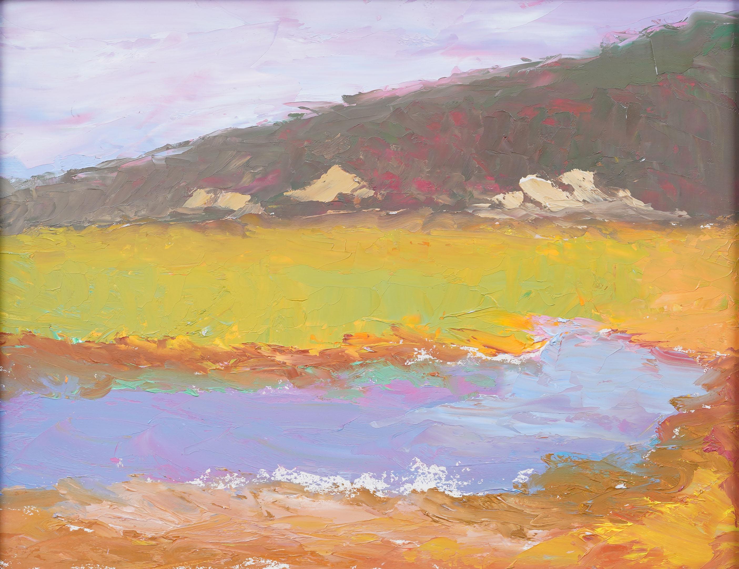 Vintage American Modernist Abstrakte Landschaft Gerahmte Original Ölgemälde (Moderne), Painting, von Unknown