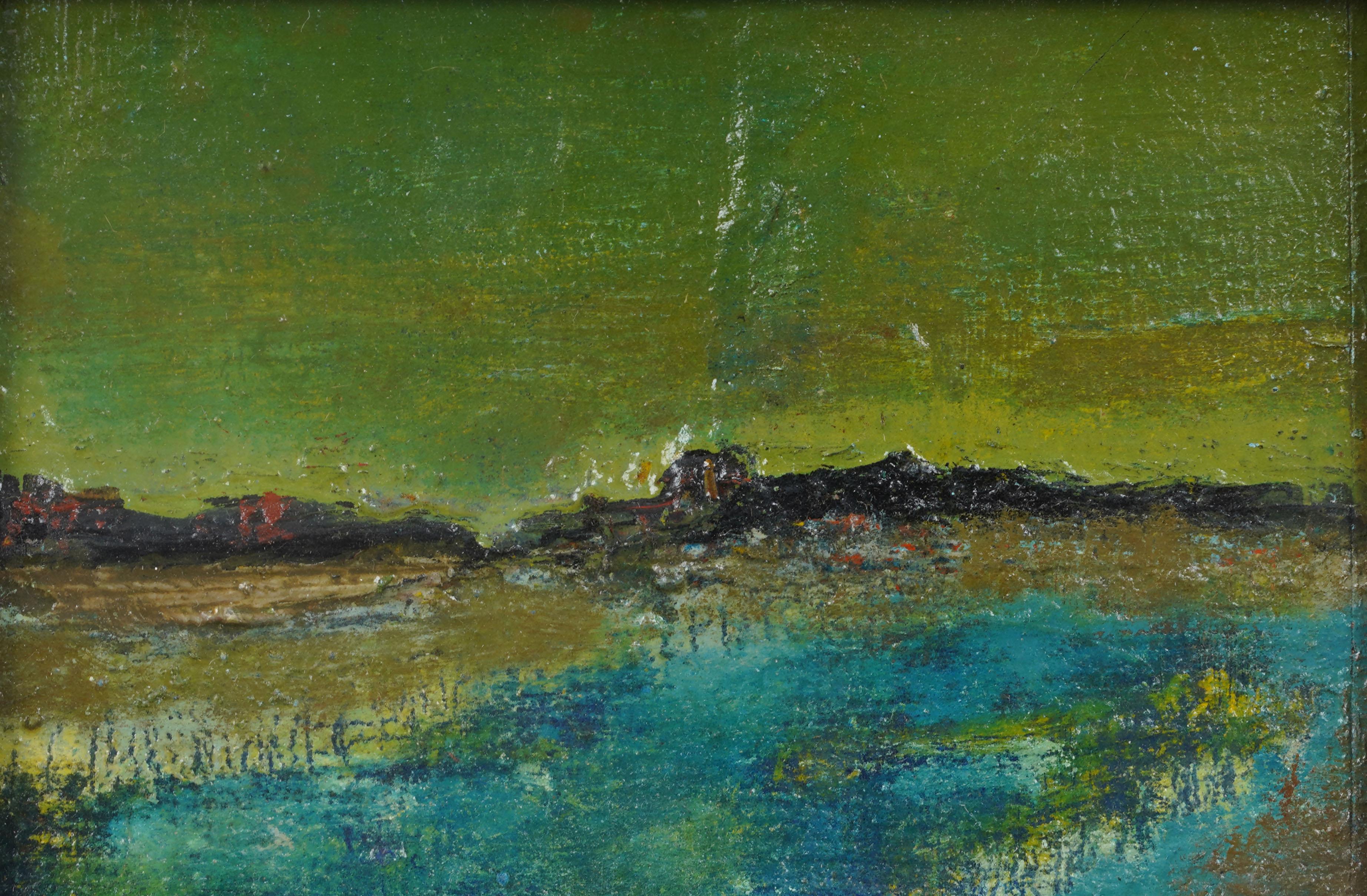 Vintage American Modernist Abstrakte Landschaft Gerahmte Original Ölgemälde (Abstrakter Expressionismus), Painting, von Unknown