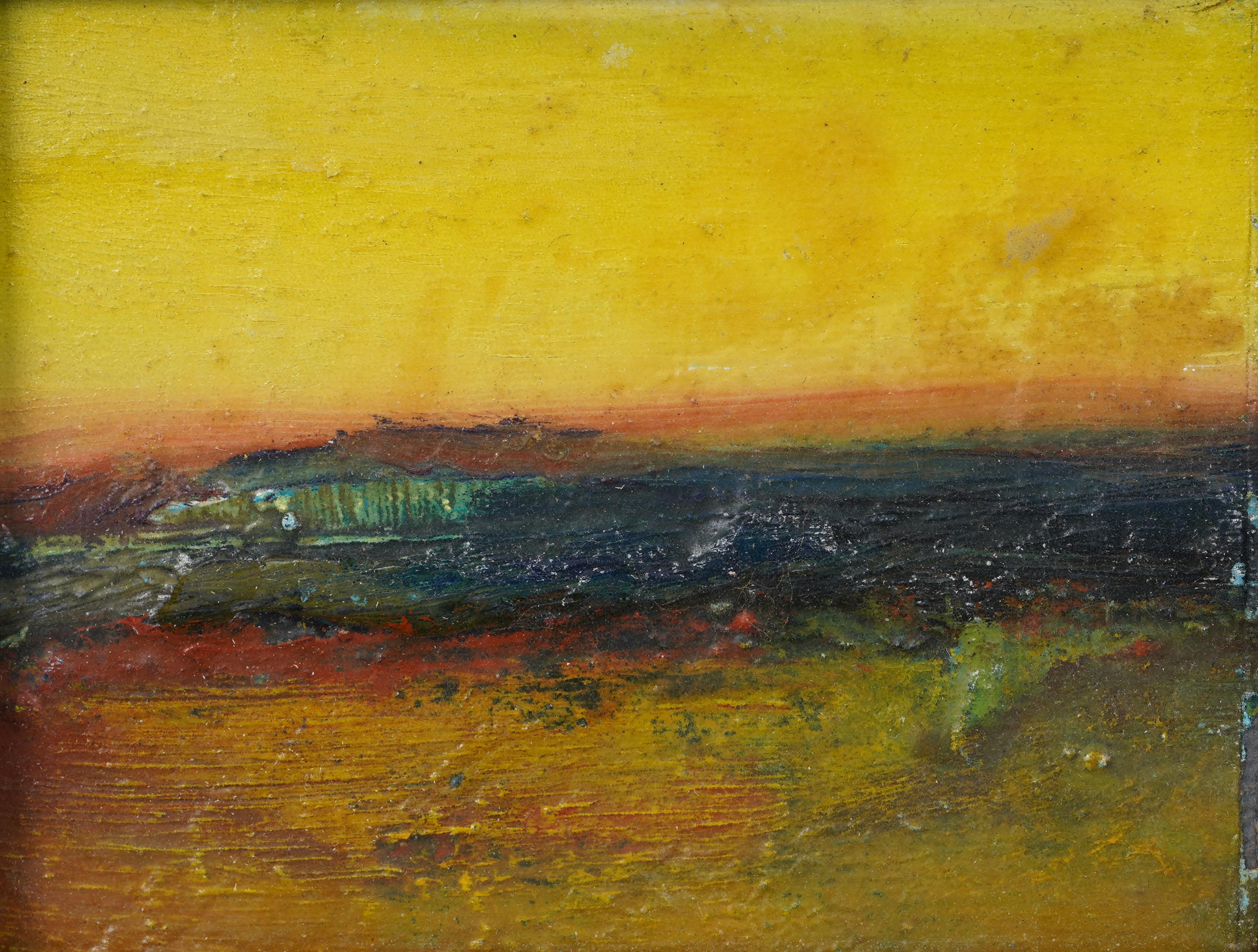 Vintage American Modernist Abstrakte Landschaft Gerahmte Original Ölgemälde (Abstrakter Expressionismus), Painting, von Unknown