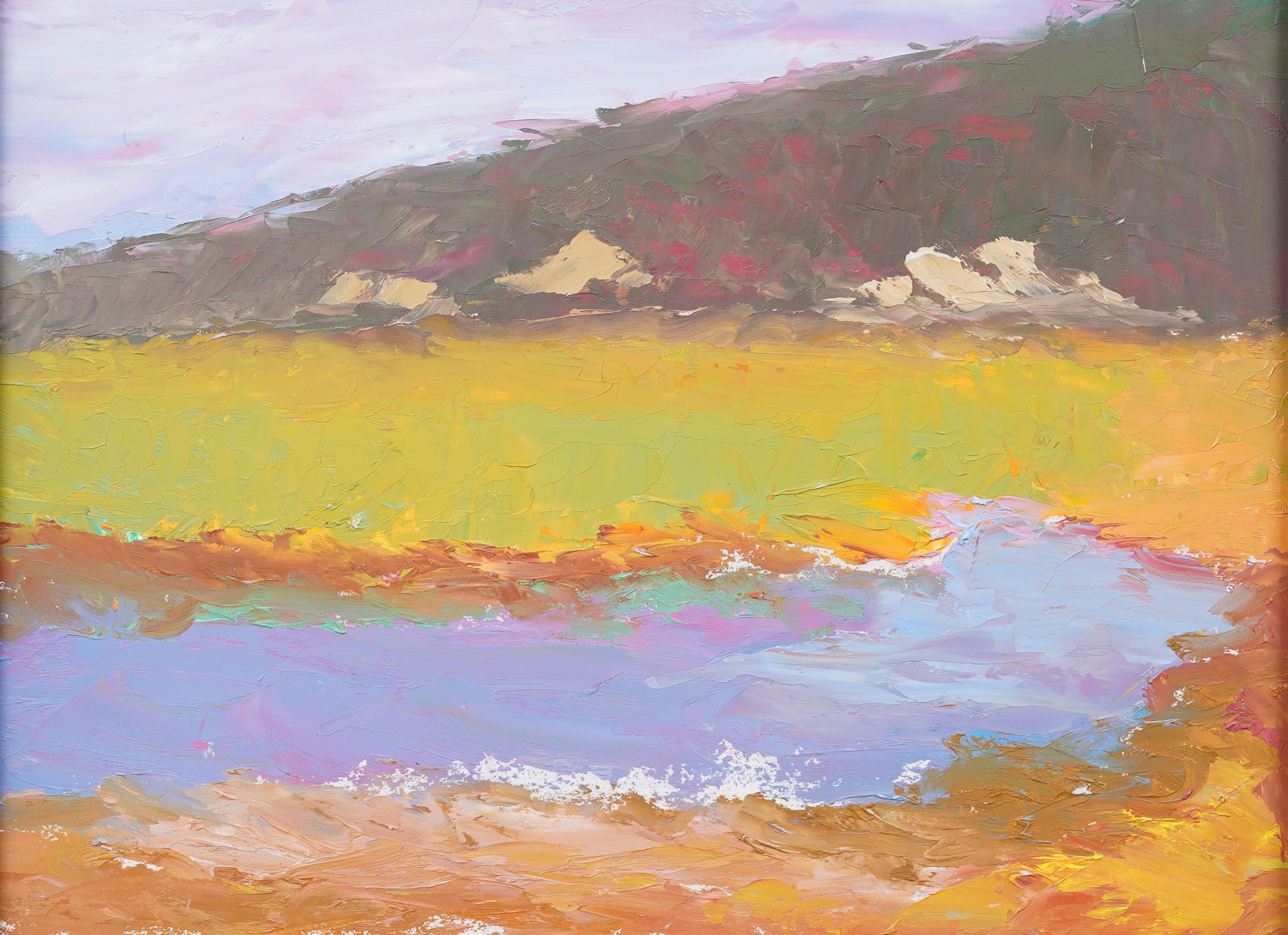 Vintage American Modernist Abstrakte Landschaft Gerahmte Original Ölgemälde (Schwarz), Abstract Painting, von Unknown