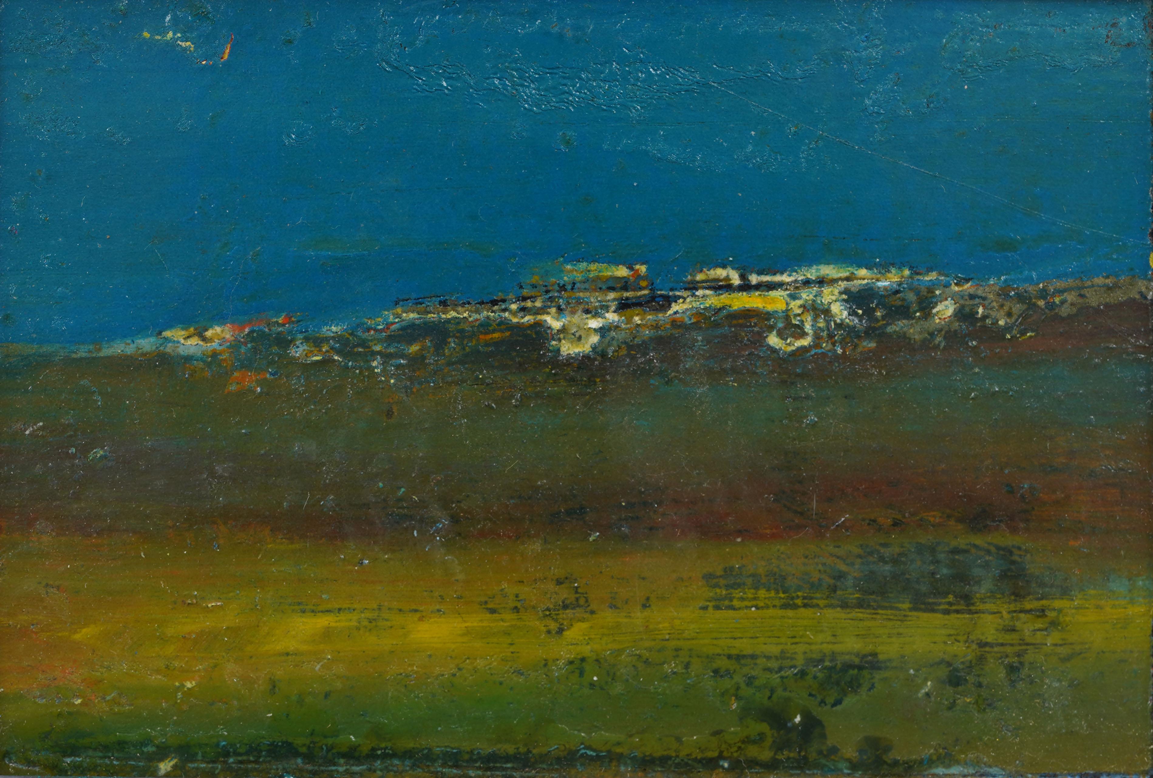 Vintage American Modernist Abstrakte Landschaft Gerahmte Original Ölgemälde (Schwarz), Abstract Painting, von Unknown