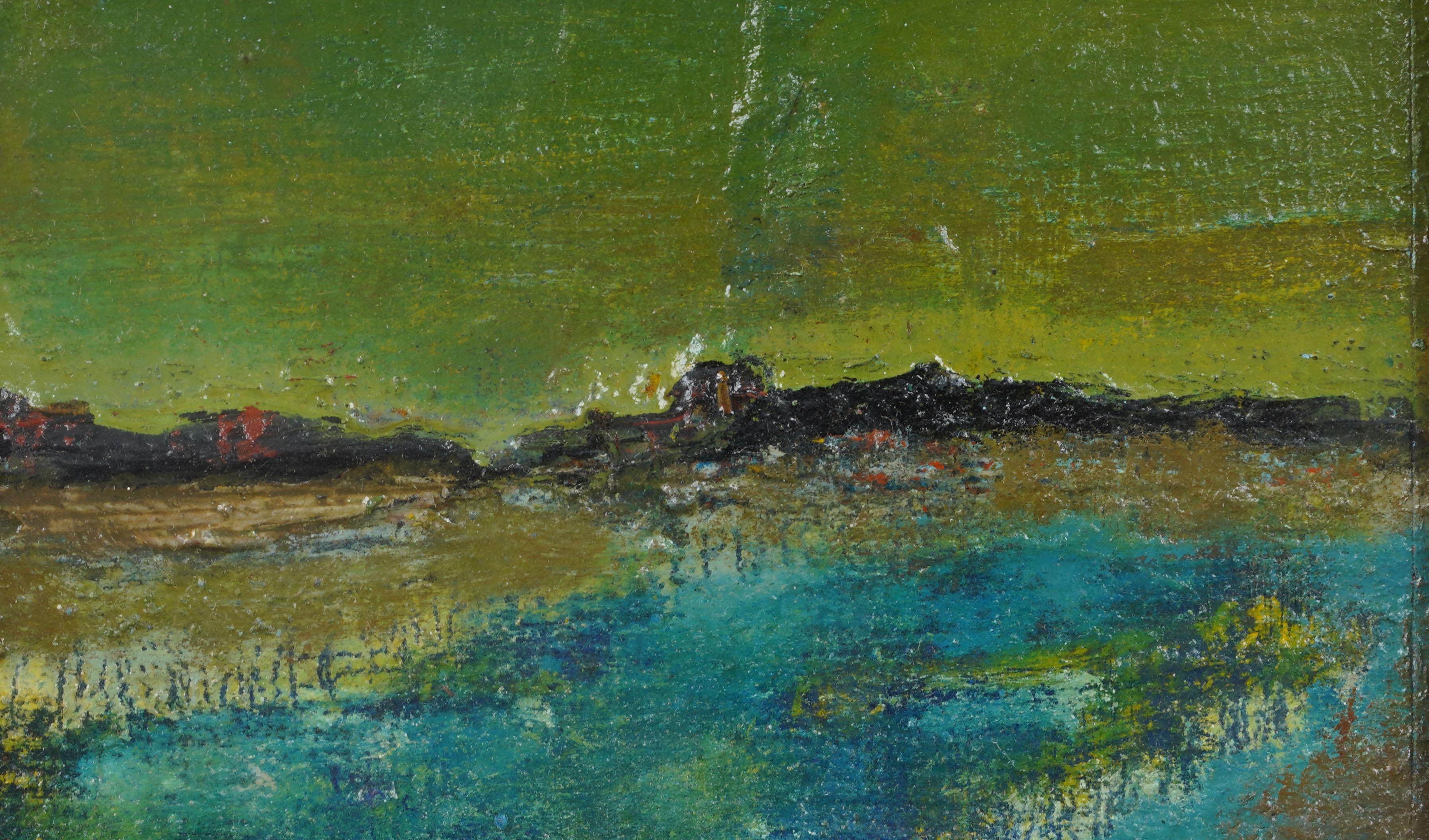 Vintage American Modernist Abstrakte Landschaft Gerahmte Original Ölgemälde (Schwarz), Abstract Painting, von Unknown