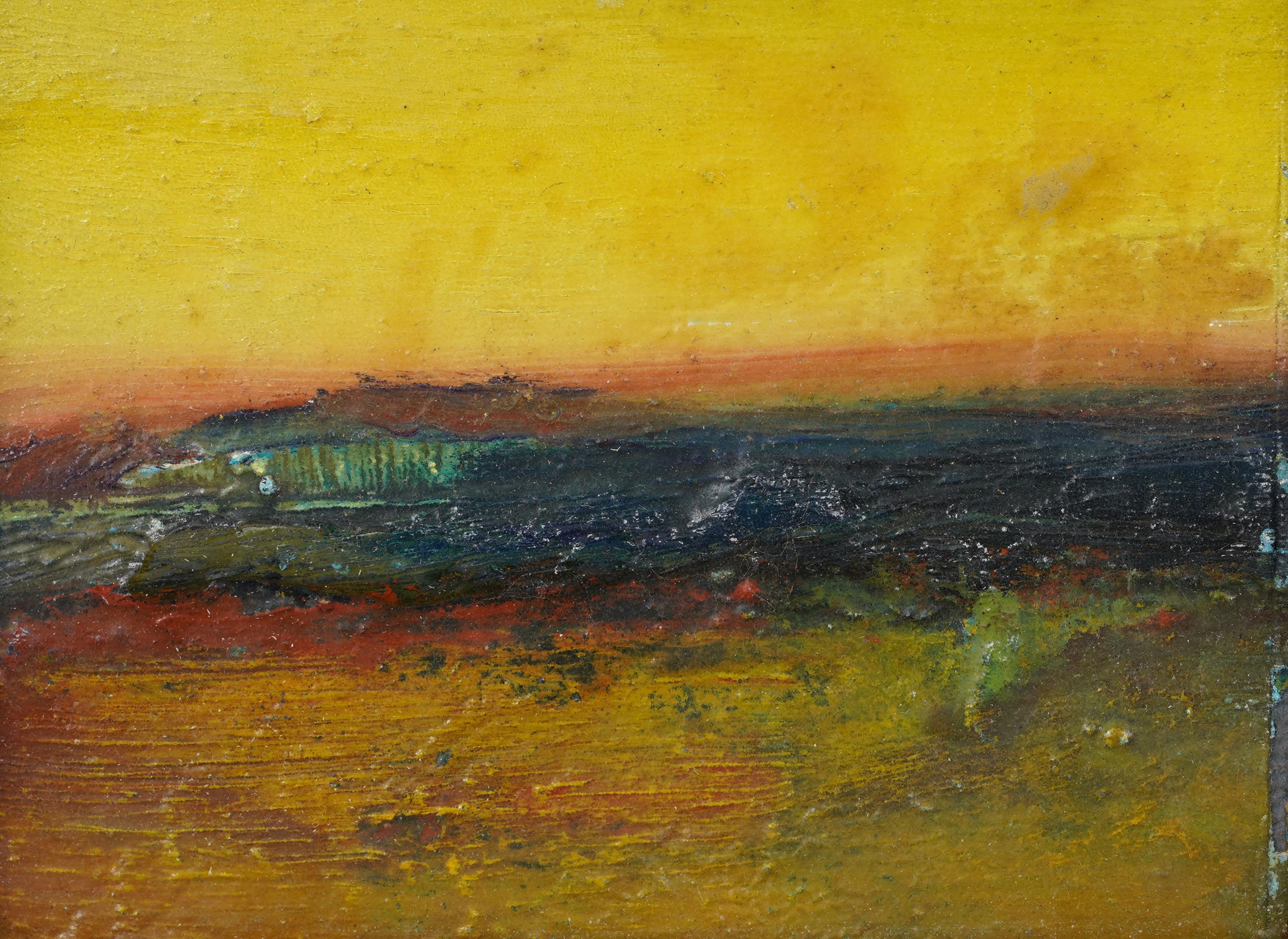 Vintage American Modernist Abstrakte Landschaft Gerahmte Original Ölgemälde (Braun), Landscape Painting, von Unknown