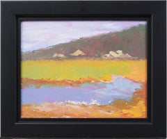 Vintage American Modernist Paisaje abstracto Pintura al óleo original enmarcada