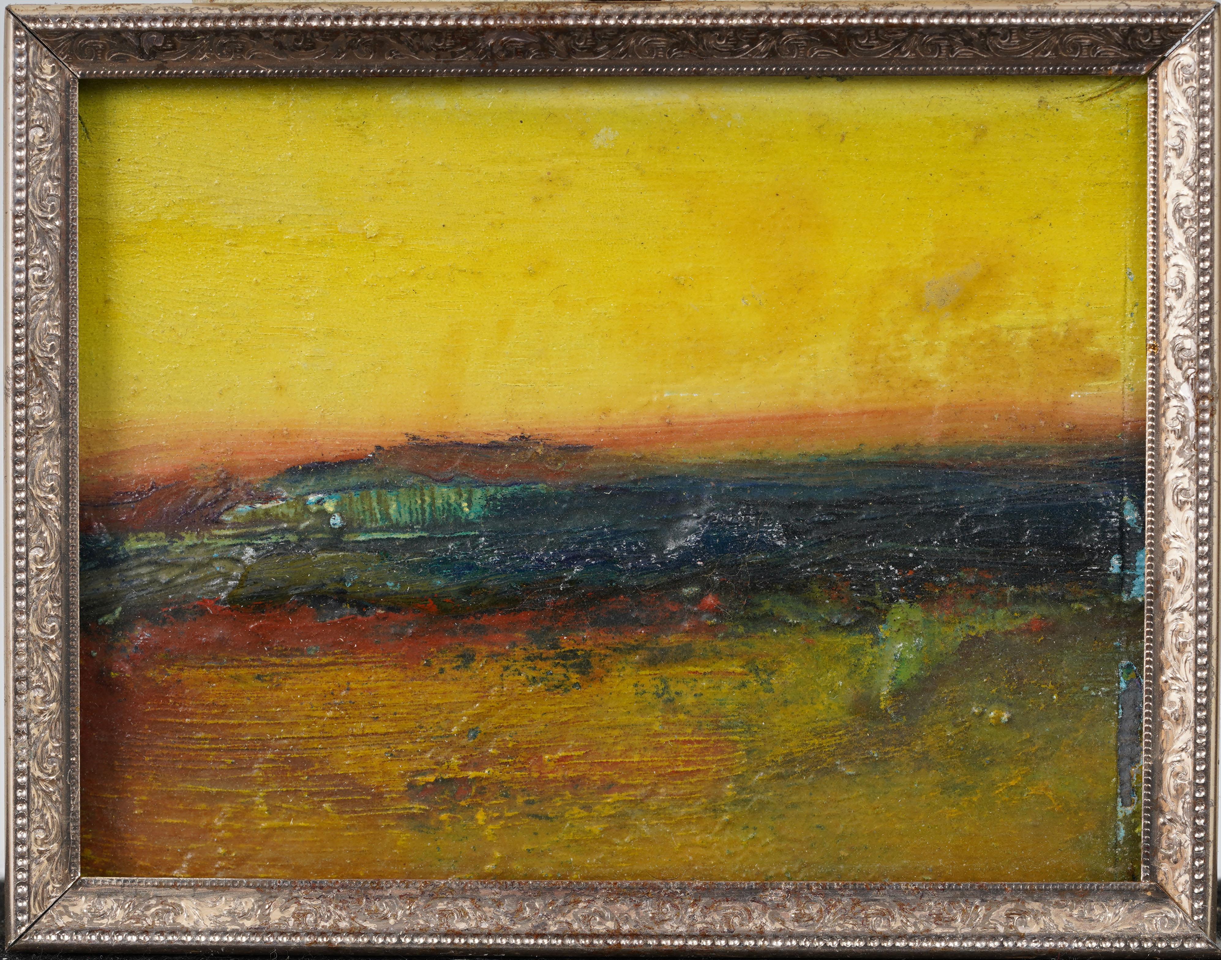 Vintage American Modernist Abstrakte Landschaft Gerahmte Original Ölgemälde