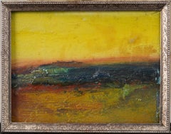 Vintage American Modernist Abstract Landscape Pittura ad olio originale incorniciata