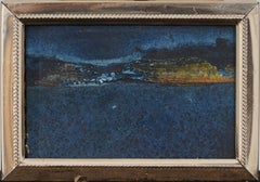 Vintage American Modernist Abstract Landscape Pittura ad olio originale incorniciata
