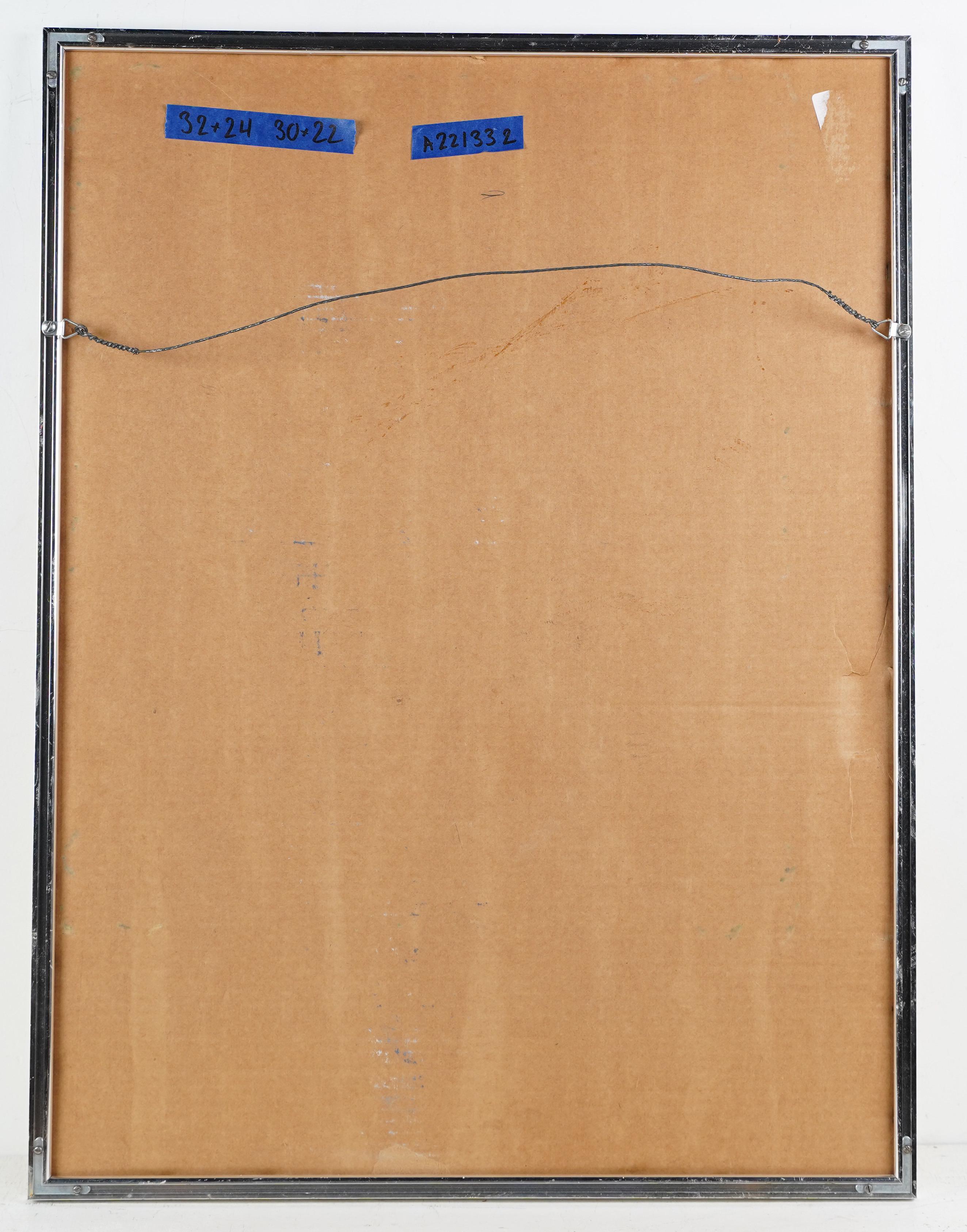 Antique peinture américaine abstraite minimaliste. Huile et gouache sur papier, vers 1950. Logé dans un cadre d'époque. Taille de l'image, 22L x 30H.