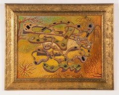 Vintage American Modernist Abstract Psychedelic Original Signed Oil Painting