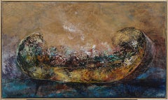 Vintage American Modernist Abstract "River Longboat" Framed Oil Painting