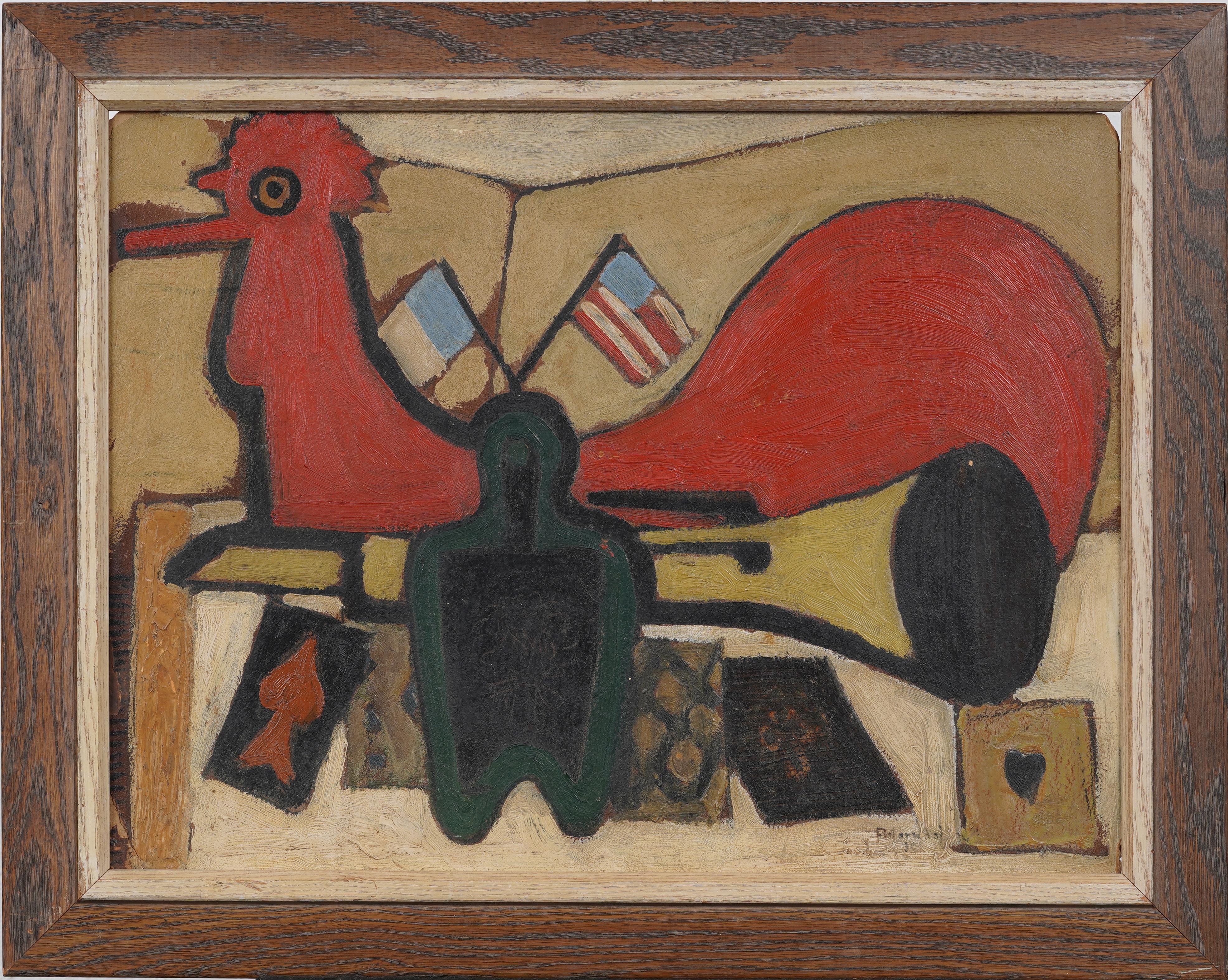 Unknown Interior Painting - Vintage American Modernist Abstract Still Life Signed Framed Oil Painting