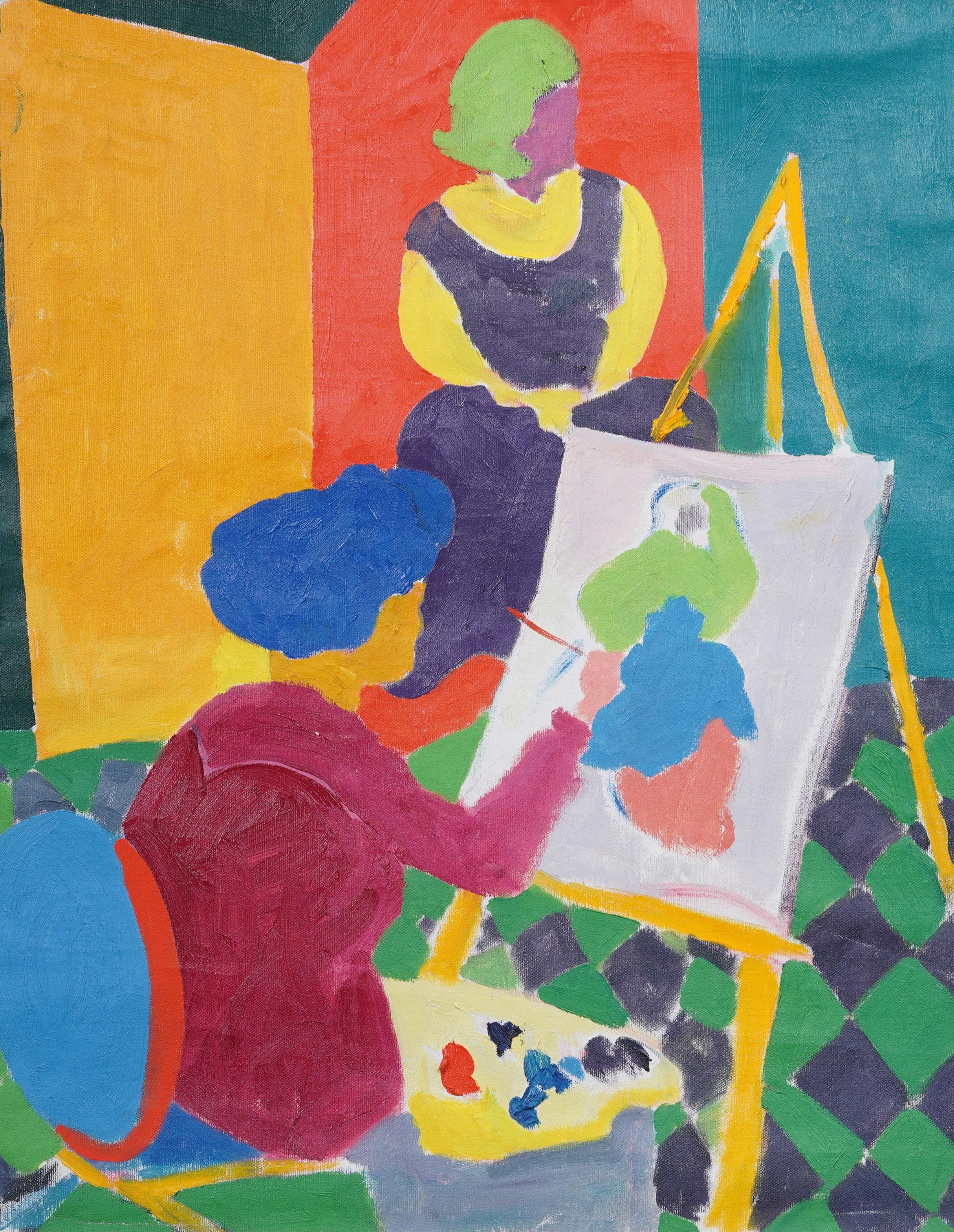 Vintage American Modernist Artist Studio Fauvist Portrait Framed Oil Painting For Sale 1