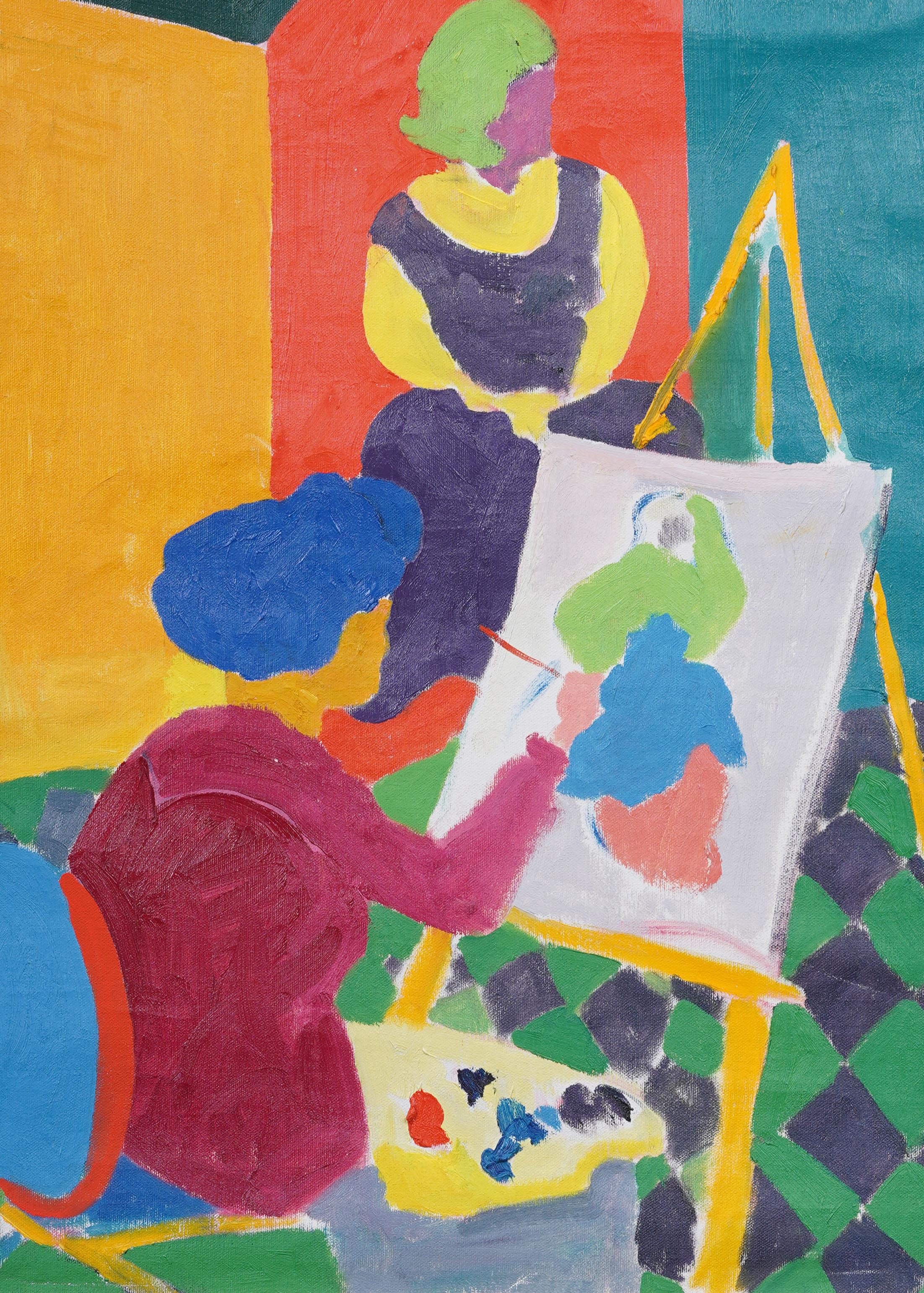 Vintage American Modernist Artist Studio Fauvist Portrait Framed Oil Painting For Sale 2